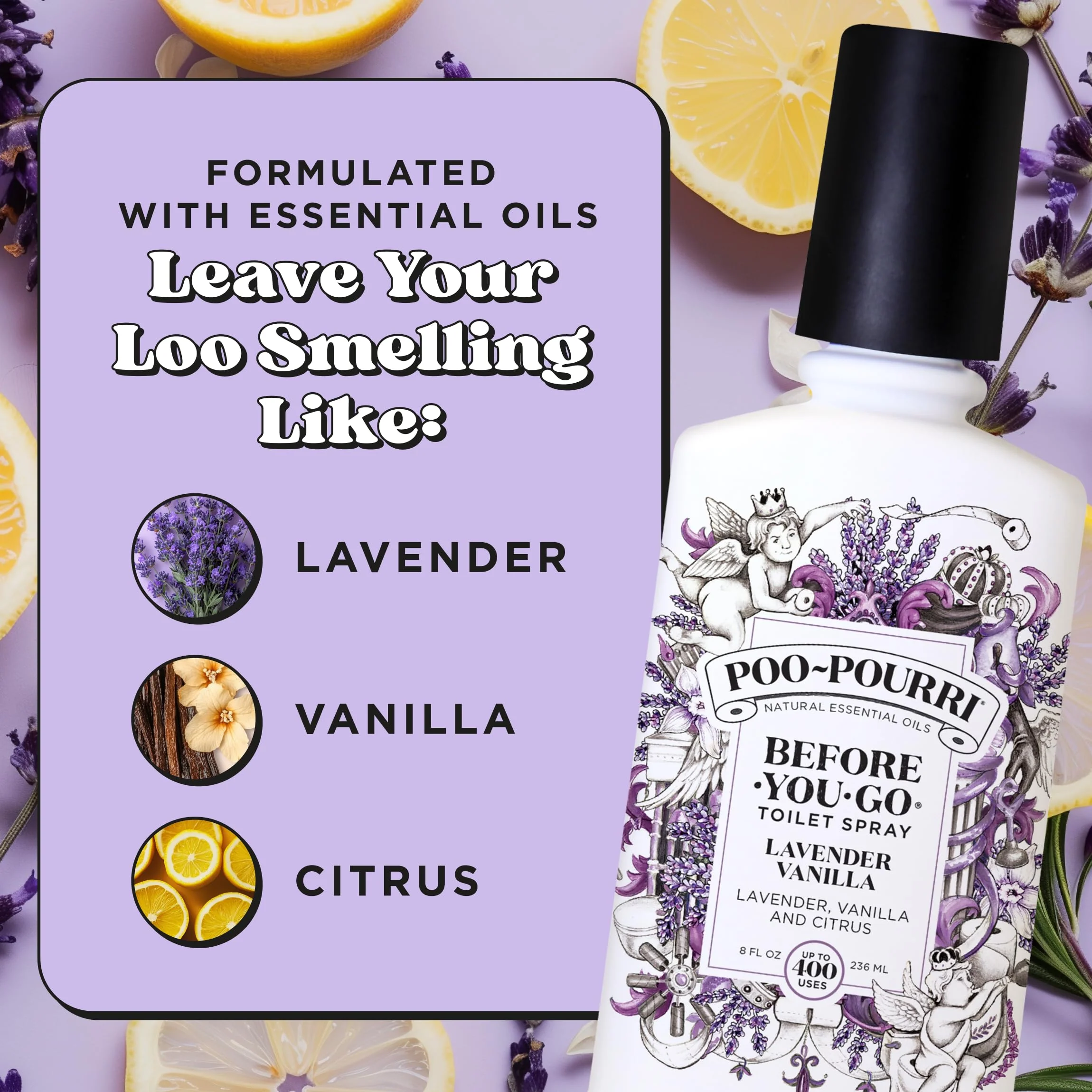 Poo-Pourri Before-You-Go 8oz Air & Toilet Freshener Lavender Vanilla Spray – Instantly Works to Trap Bathroom Odor – Plant Based Ingredients & Essential Oils – with Lavender, Vanilla & Citrus - Image 6