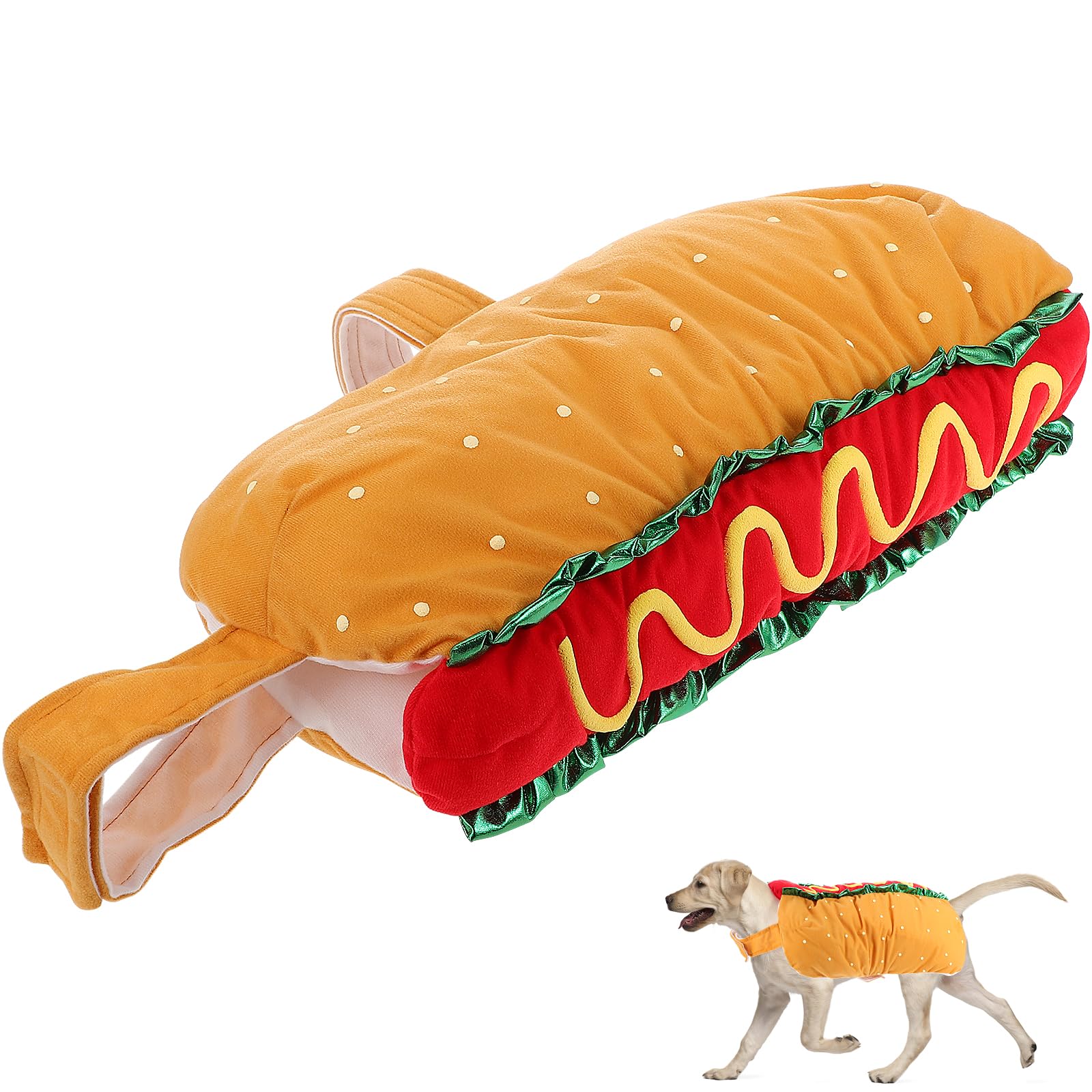POPETPOP Hot Dog Design Pet Costume, Funny Warm Hoodie for Dogs and Cats, Halloween Christmas Apparel Cosplay for Puppies and Kitten - Size M
