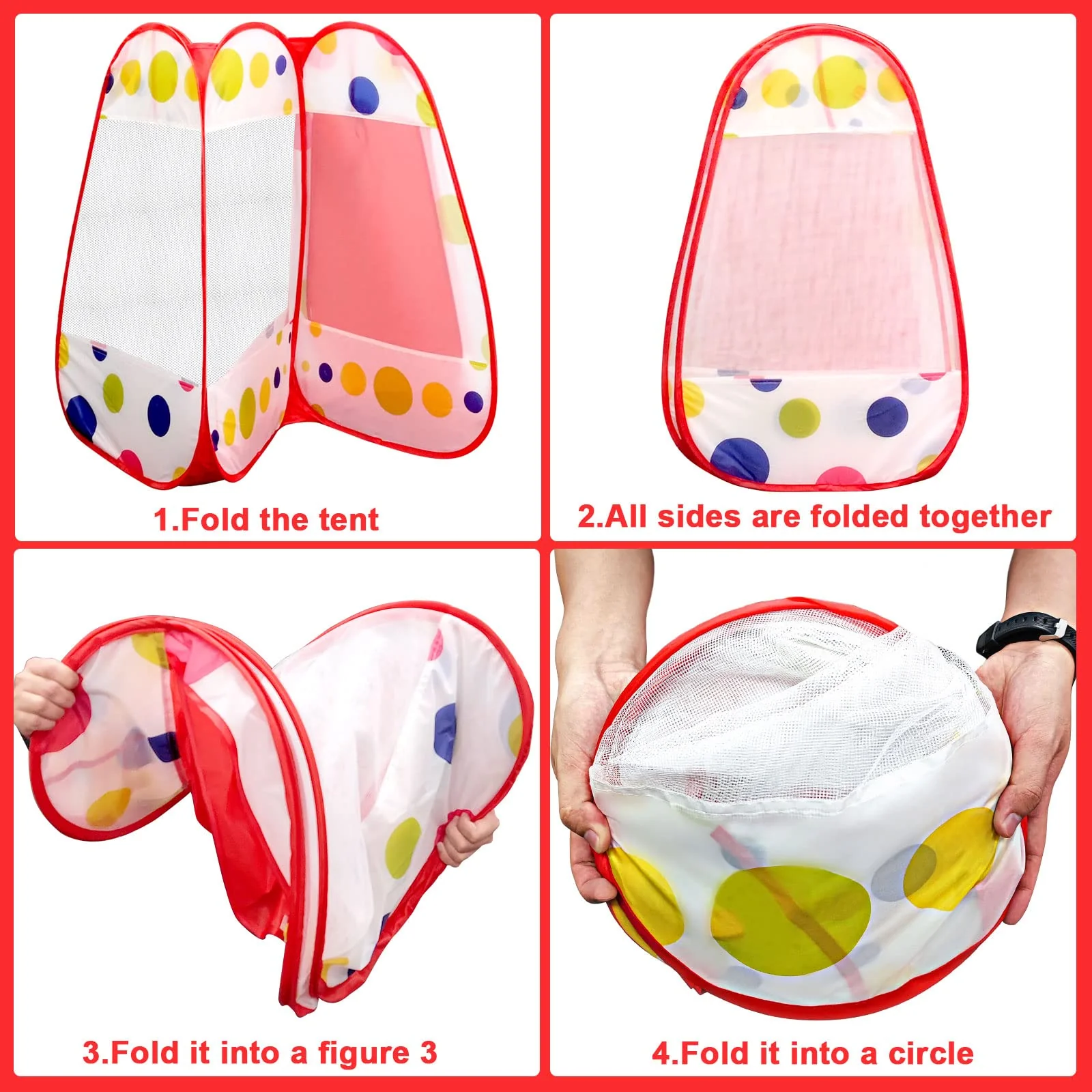 PopUp Princess Tent, Toddler Girl Toys Baby Ball Pit with LED Star Lights, Foldable Kid Play Tent with Carrying Bag, Indoor Outdoor 1 2 3 Year Old Girls Toy Gift for Birthday/ Christmas, Red - Image 2