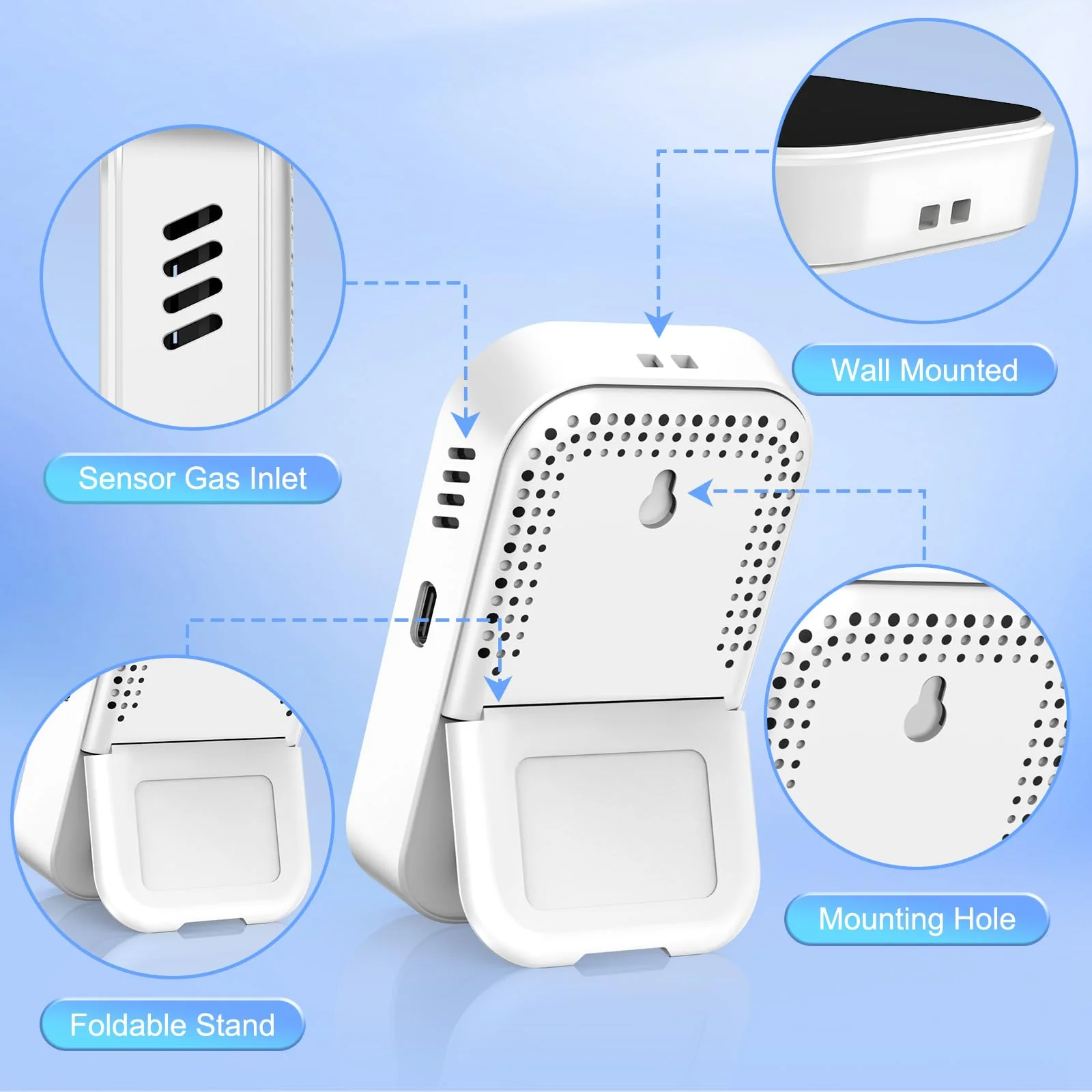 Portable Carbon Monoxide Detectors, 3-in-1 CO Detector – Mini CO, Temp & Humidity Sensor with 85 dB Alarm, Fold-Out Kickstand & Lanyard, Ultra-Low-Power Plug-Free Safety for Home, RV, Camp or Hotel - Image 3