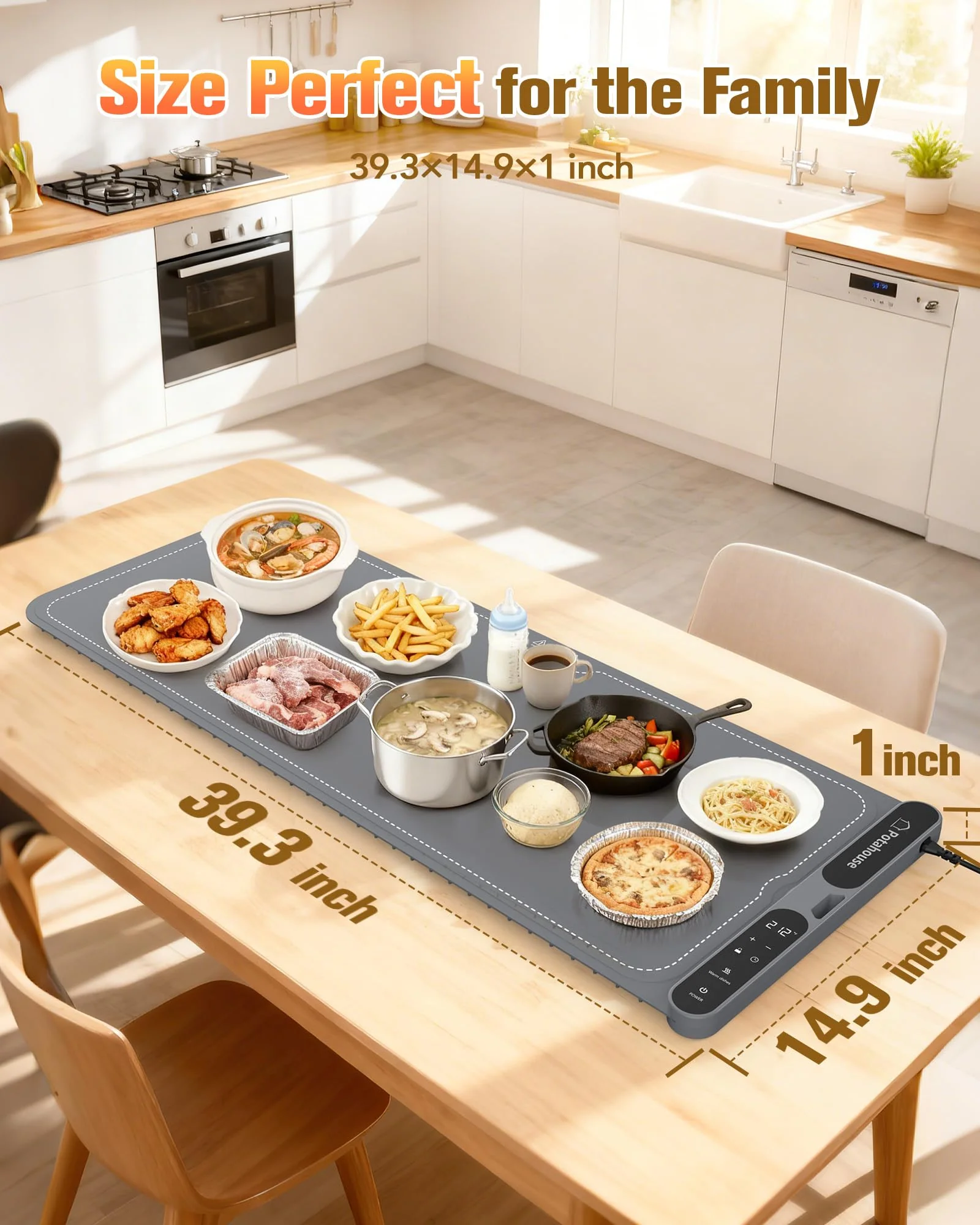 Potahouse® Food Warming Mat Extra Large 40"x15" 550W,Electric Warming Tray with 7 Temp 8 Timer Settings,Rollable & Portable Food Warmer for Parties,Buffet,Home and Travel Use - Image 2