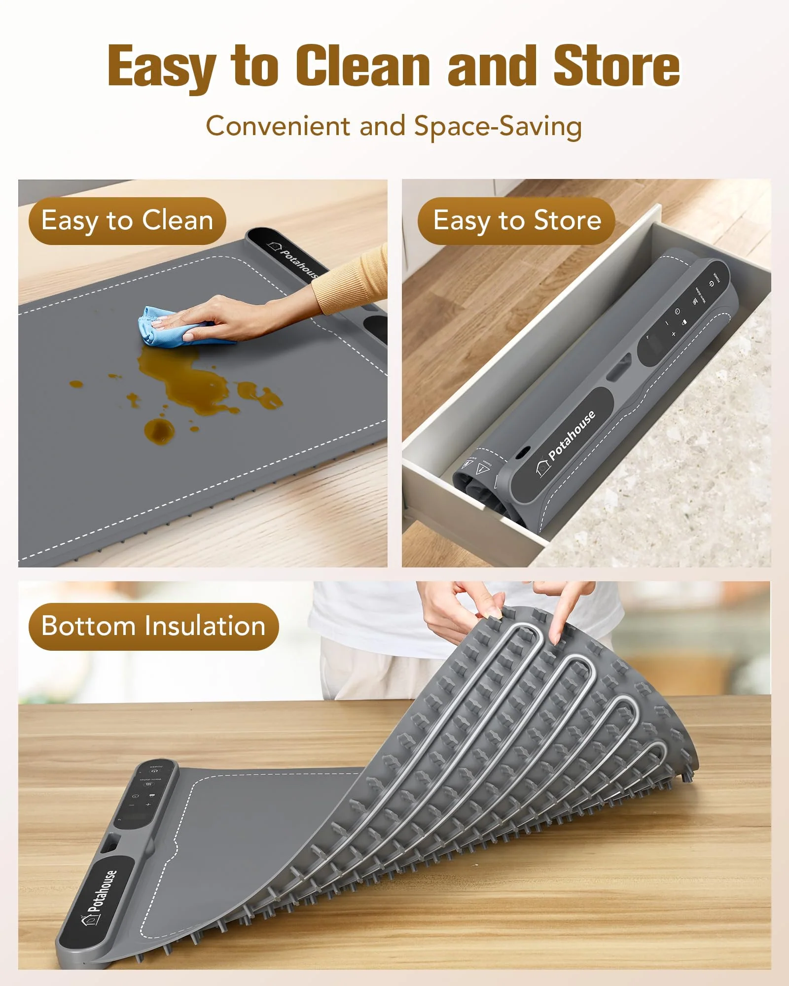 Potahouse Food Warming Mat, 5s Fast Heating,Electric Warming Tray with 7 Temp 8 Timer Settings,Rollable & Portable Food Warmer for Parties,Buffet,Home and Travel Use - Image 3