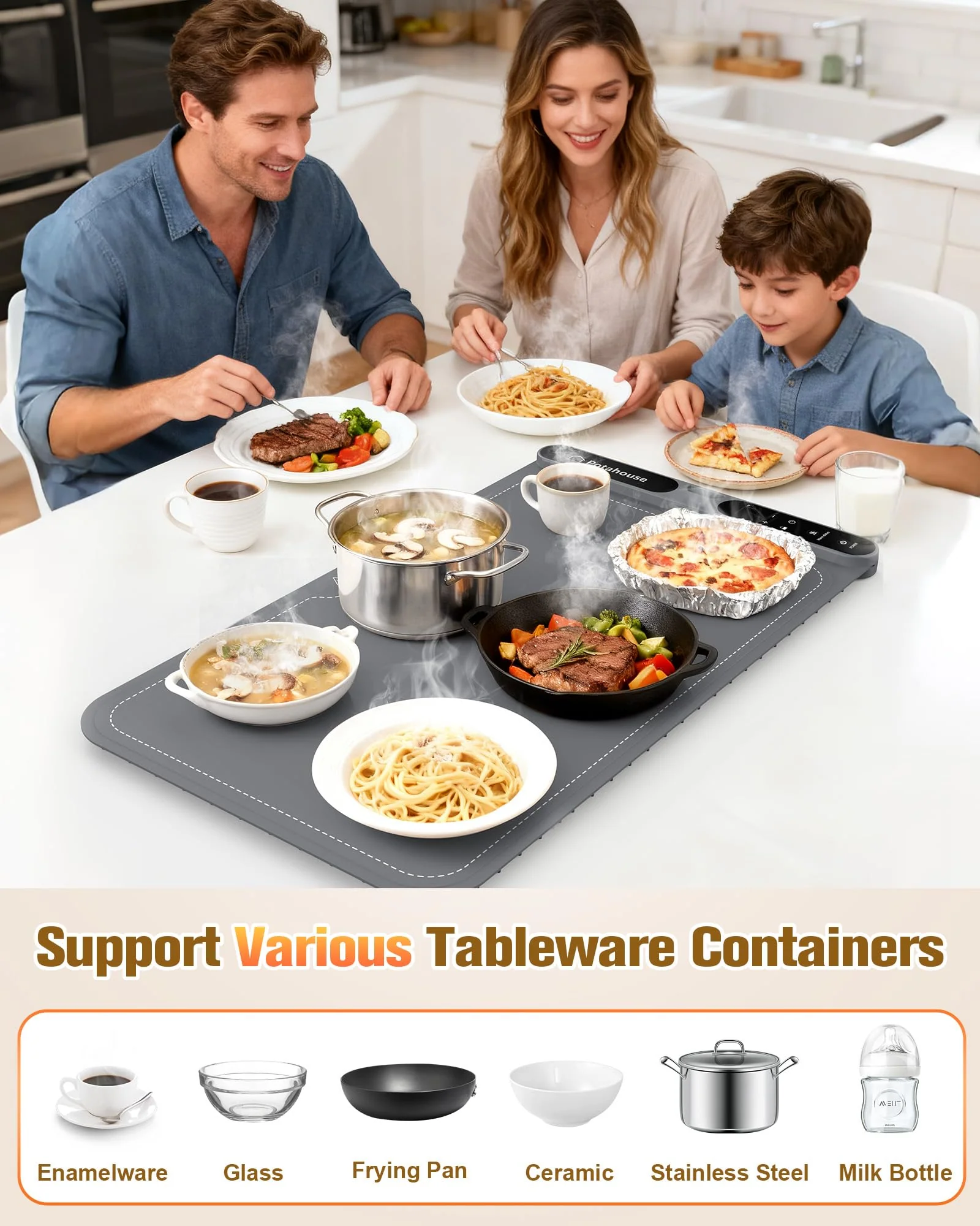 Potahouse Food Warming Mat, 5s Fast Heating,Electric Warming Tray with 7 Temp 8 Timer Settings,Rollable & Portable Food Warmer for Parties,Buffet,Home and Travel Use - Image 7