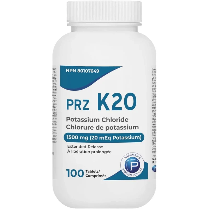Potassium Chloride Extended Release Tablets, 1500 mg (20 mEq Potassium), Helps Prevent and Treat Potassium Deficiency, 100 Tablets