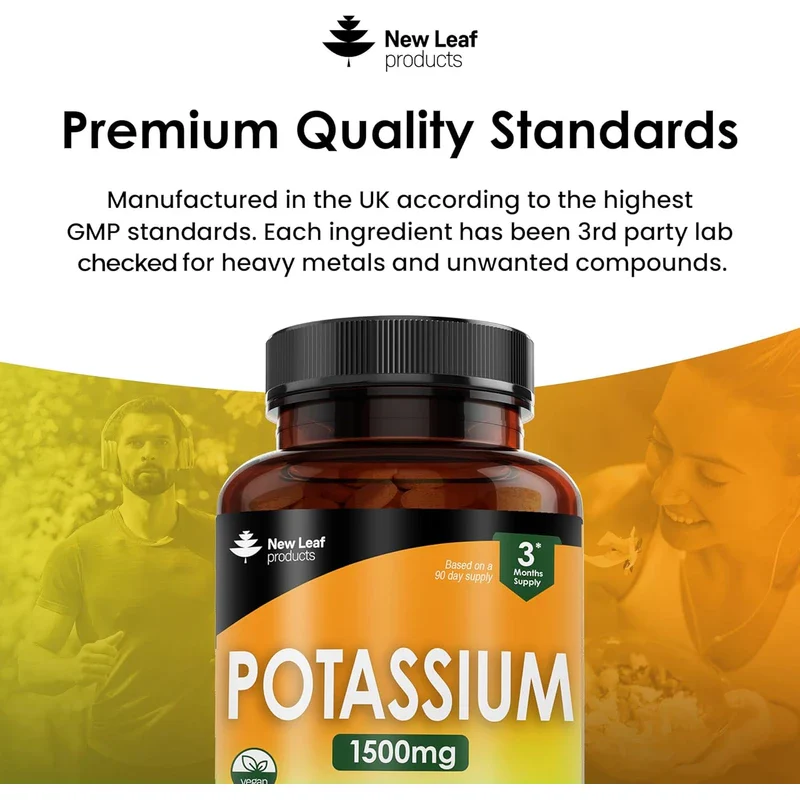 Potassium Supplements High Strength - 180 Vegan Potassium Tablets Mineral Electrolytes Supplement Contributes to Normal Muscle Function, Nervous System - Gluten-Free, Non-GMO, Made in UK by New Leaf - Image 3