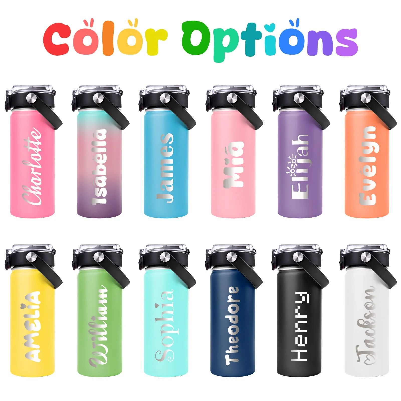 Pozetazas Personalized Water Bottles for Kids, Custom 18 oz Water Bottle for School with Engraved Name, Stainless Steel Tumbler for Kids with Straw, Birthday Christmas Gifts for Girls Boys - Image 5