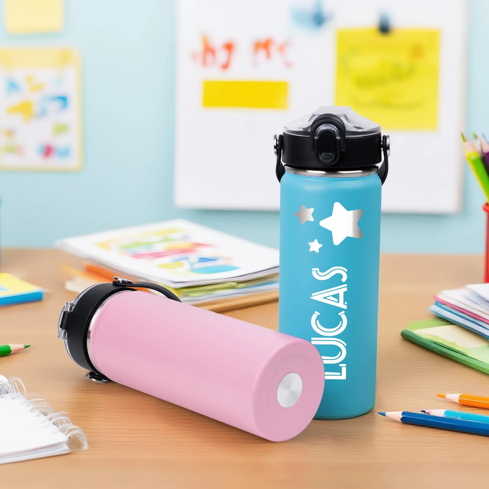 Pozetazas Personalized Water Bottles for Kids, Custom 18 oz Water Bottle for School with Engraved Name, Stainless Steel Tumbler for Kids with Straw, Birthday Christmas Gifts for Girls Boys - Image 6