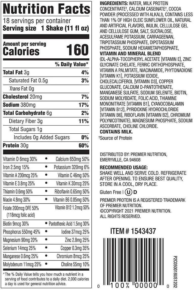 Premier Protein Premier 30g Protein PLUS Energy and Immune Support Shakes, 11 fl oz, 18 Pack, Chocolate Peanut Butter - Image 4