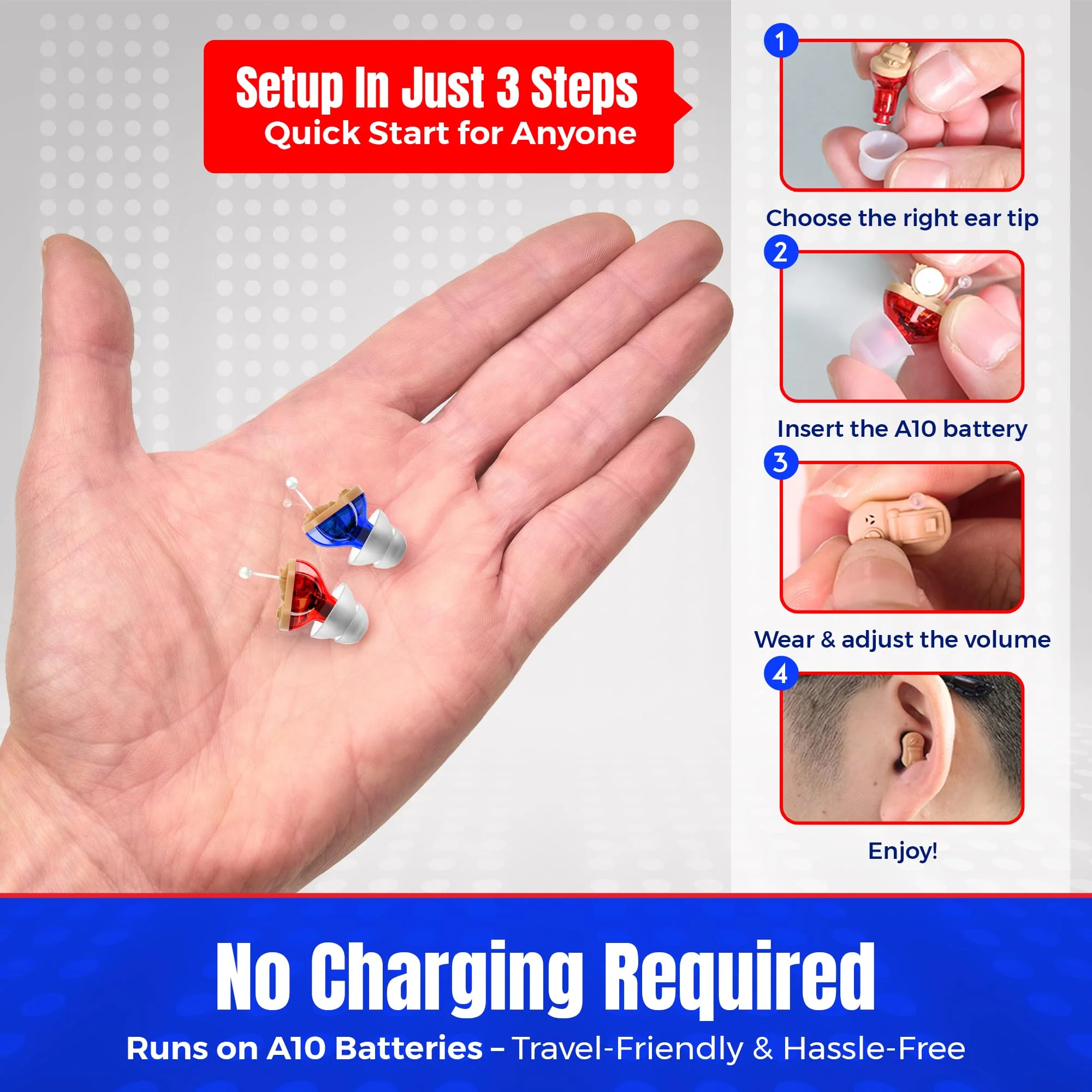 Premium Digital Hearing Aids for Seniors - Invisible in Canal (CIC) In-Ear Mini Sound Enhancer Set, Near-Invisible, Noise Cancelling, Personal Sound Hearing Amplifier - Pair - MZ-21 - Image 5