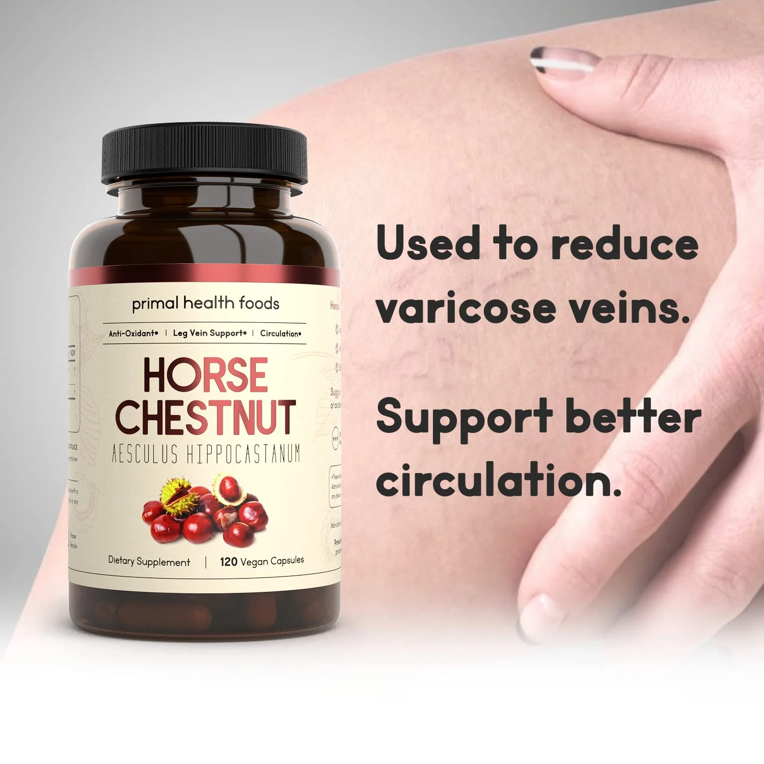 Primal Health Foods Horse Chestnut Extract 500 mg 120 Servings | Varicose Veins and Blood Vein Health | Vegetarian, Non-GMO & Gluten Free - Image 4