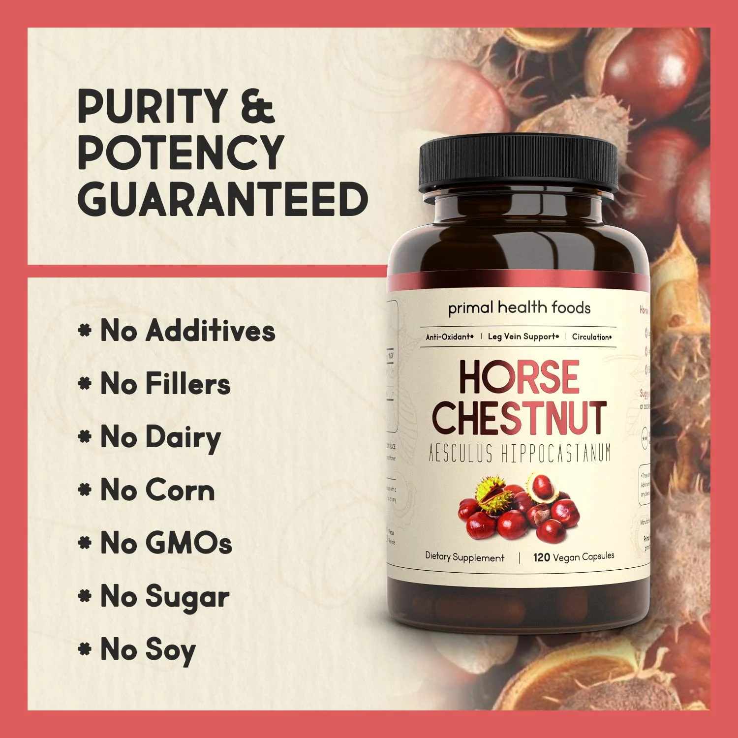 Primal Health Foods Horse Chestnut Extract 500 mg 120 Servings | Varicose Veins and Blood Vein Health | Vegetarian, Non-GMO & Gluten Free - Image 5