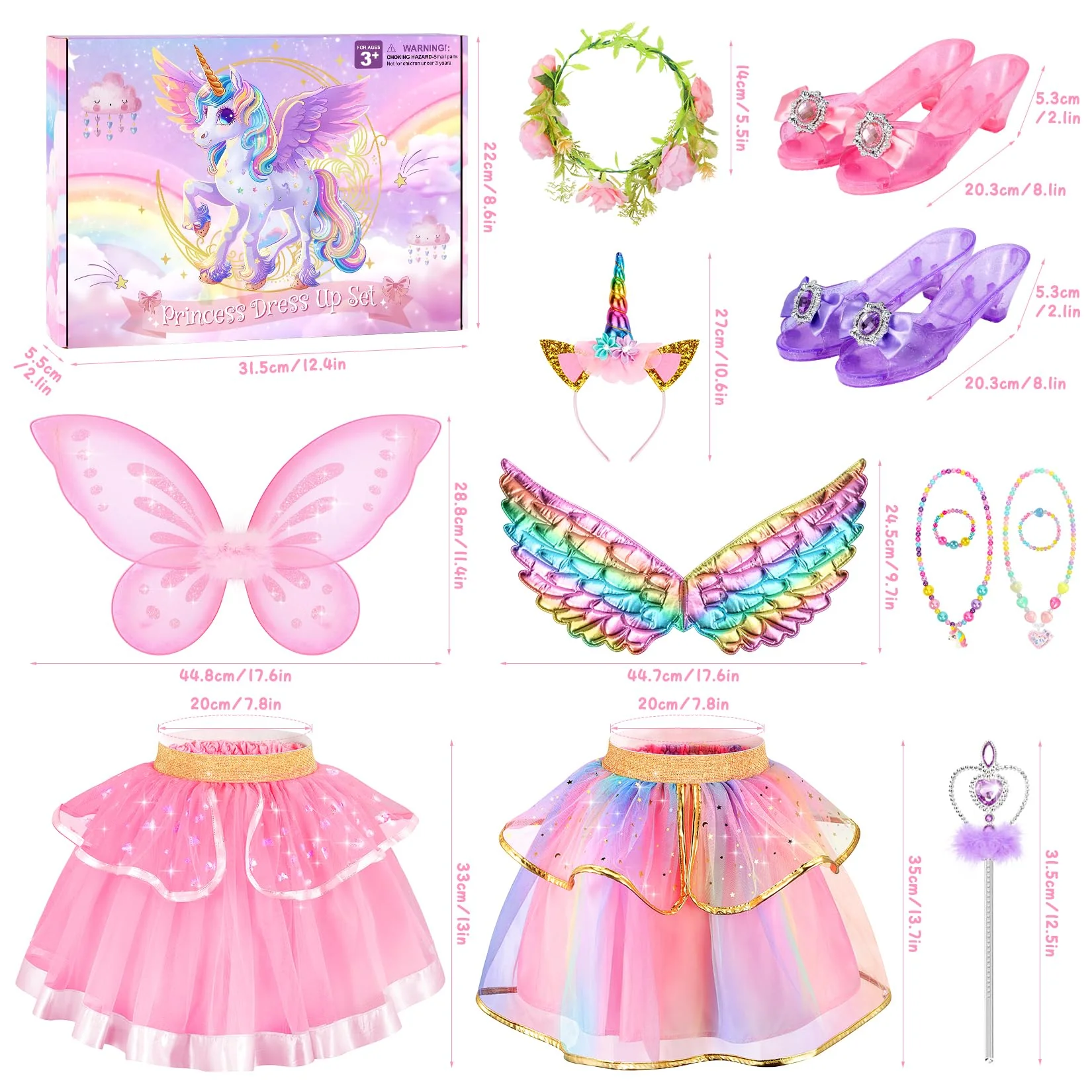 Princess Dress Up Fairy & Unicorn Costume for Girls 4-6, Toddler Dress with Tutu, Wings, Shoes, Jewelry, Headband Fairy Unicorn Toys for Girls Christmas Halloween Birthday Gift Toys - Image 2