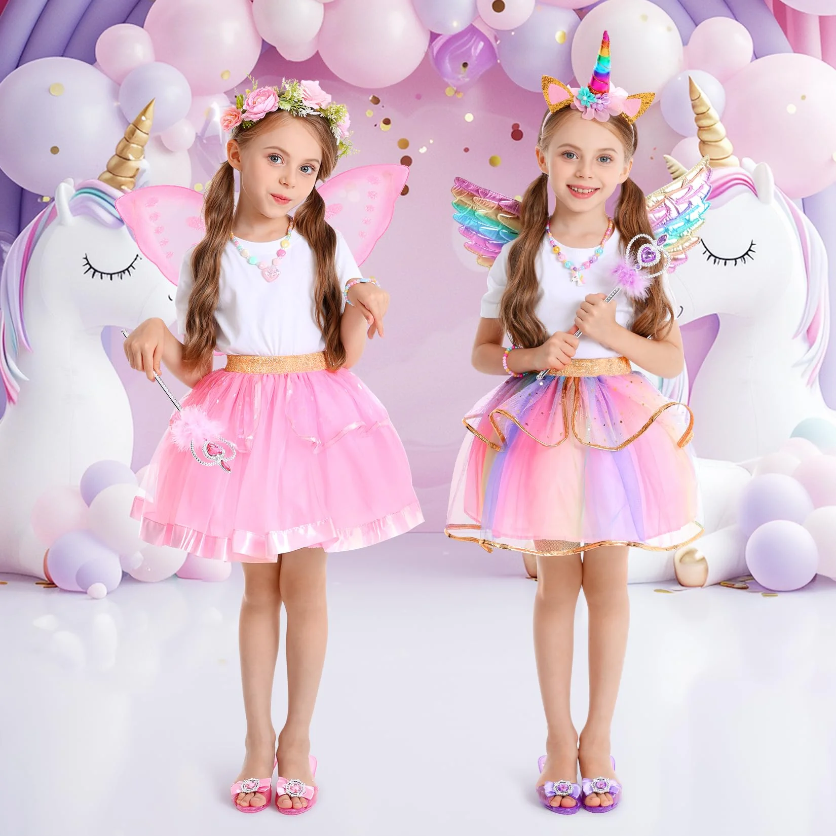 Princess Dress Up Fairy & Unicorn Costume for Girls 4-6, Toddler Dress with Tutu, Wings, Shoes, Jewelry, Headband Fairy Unicorn Toys for Girls Christmas Halloween Birthday Gift Toys - Image 3