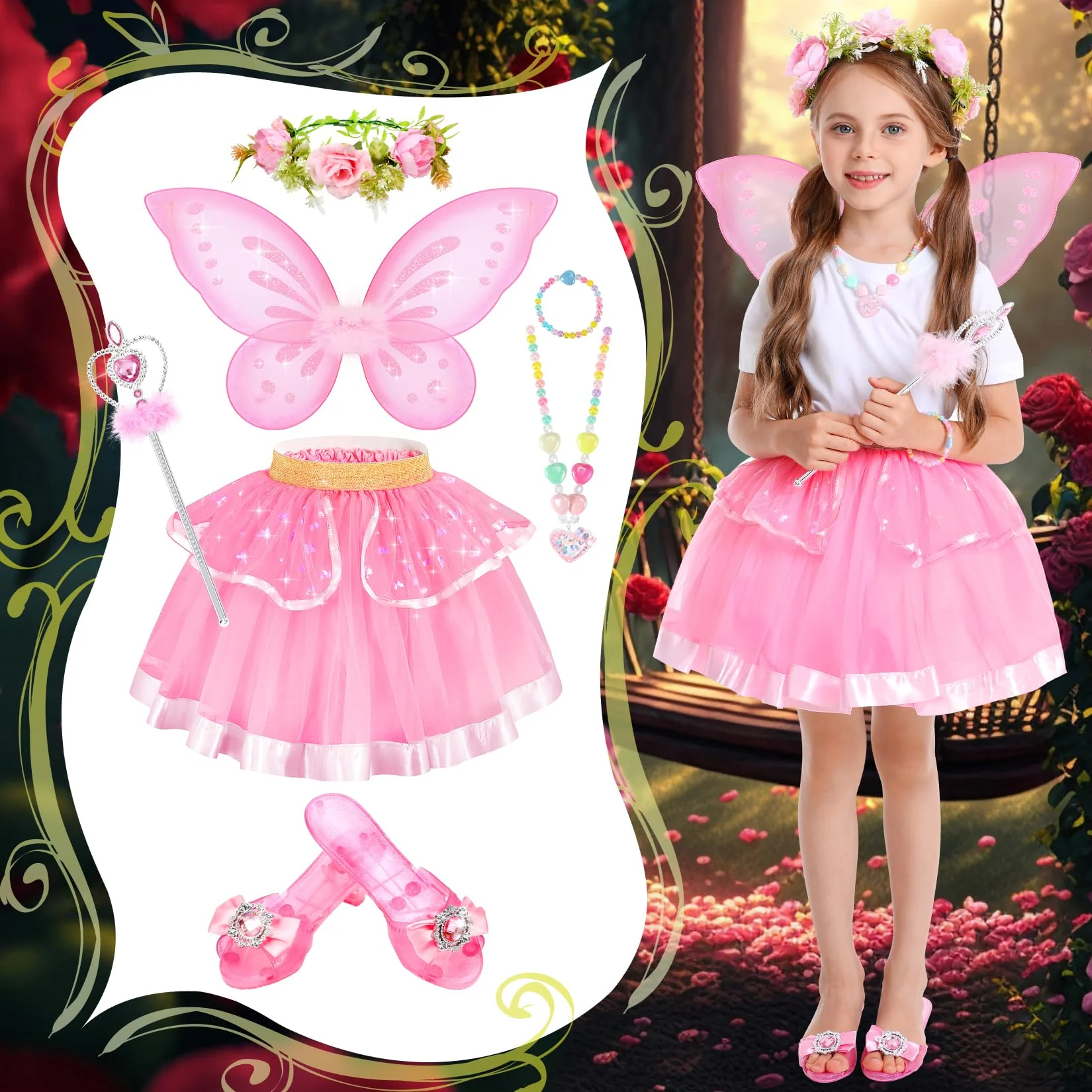 Princess Dress Up Fairy & Unicorn Costume for Girls 4-6, Toddler Dress with Tutu, Wings, Shoes, Jewelry, Headband Fairy Unicorn Toys for Girls Christmas Halloween Birthday Gift Toys - Image 5