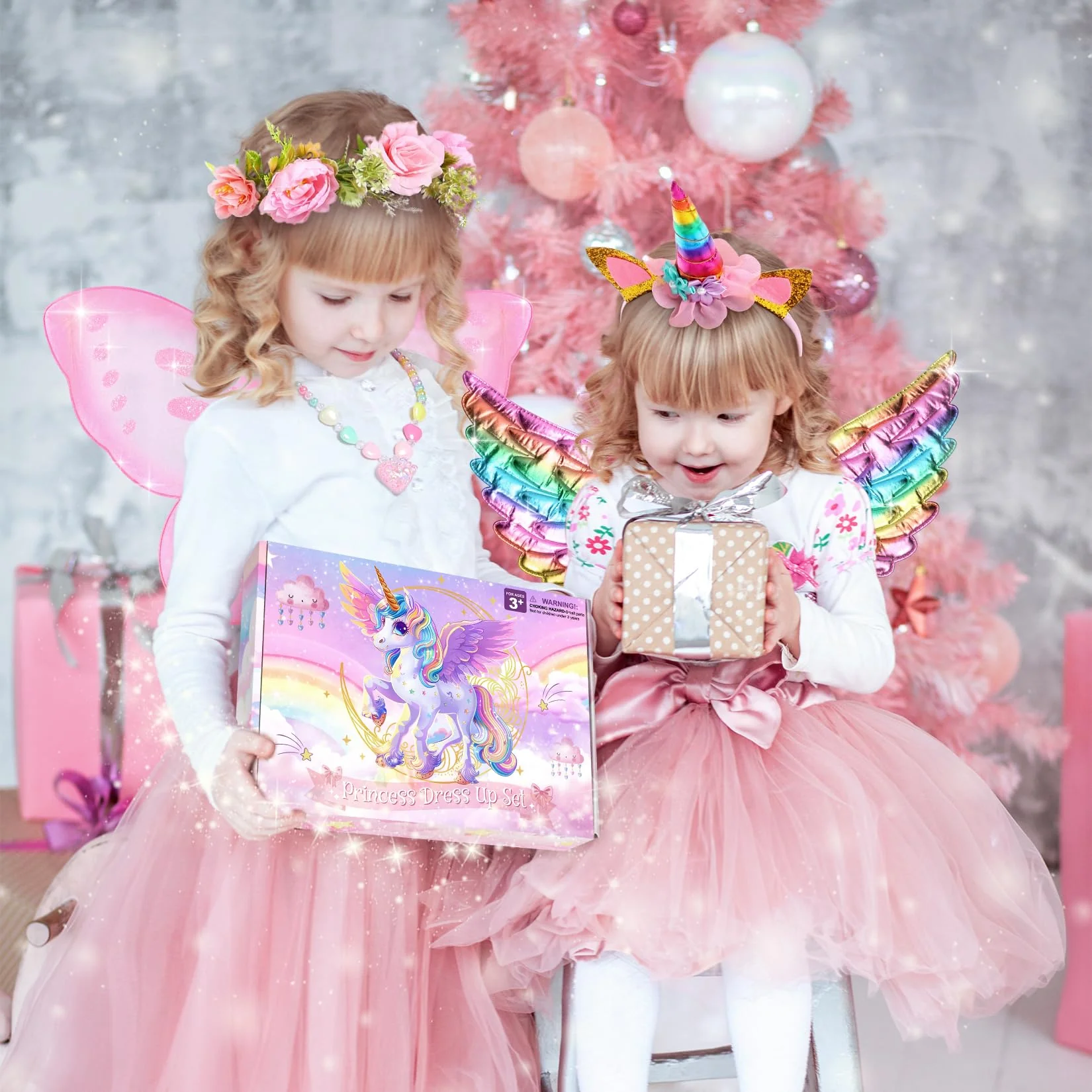 Princess Dress Up Fairy & Unicorn Costume for Girls 4-6, Toddler Dress with Tutu, Wings, Shoes, Jewelry, Headband Fairy Unicorn Toys for Girls Christmas Halloween Birthday Gift Toys - Image 7