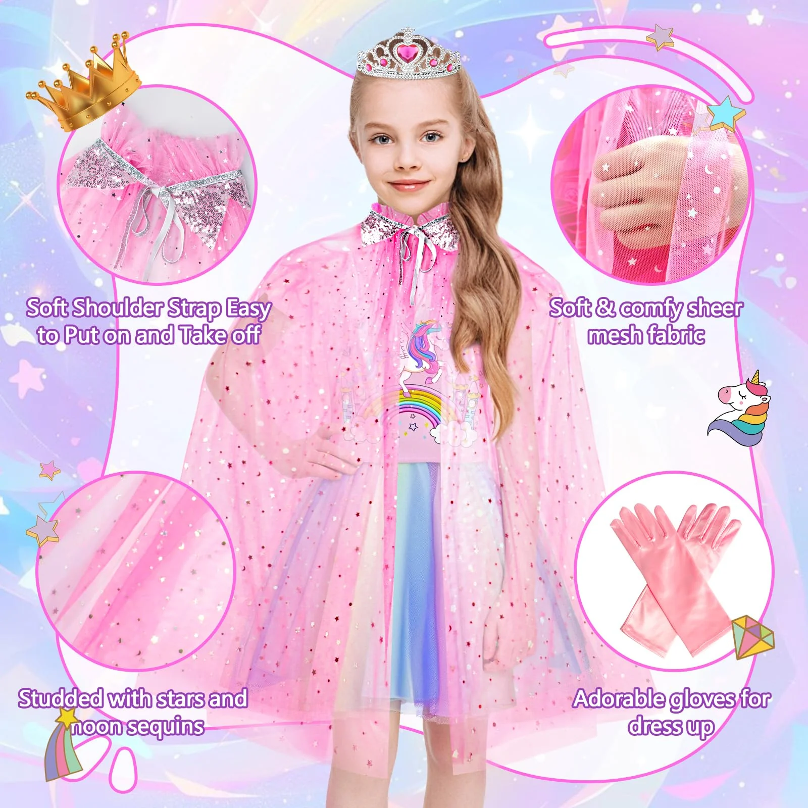 Princess Dress Up for Girls - Dress up Clothes for Toddler Girl,Role Play Costume Princess Toys Christmas Birthday Gifts for Age 3-8 Year Old - Image 3