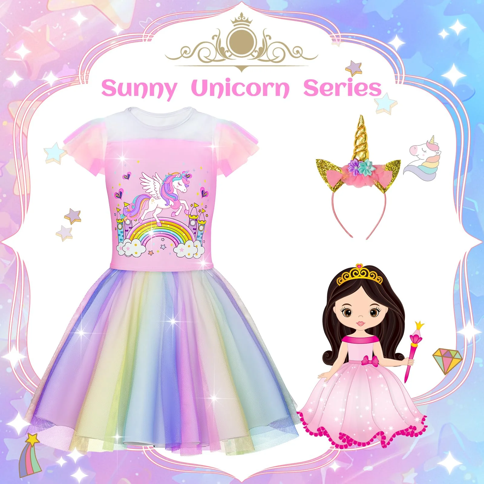 Princess Dress Up for Girls - Dress up Clothes for Toddler Girl,Role Play Costume Princess Toys Christmas Birthday Gifts for Age 3-8 Year Old - Image 4