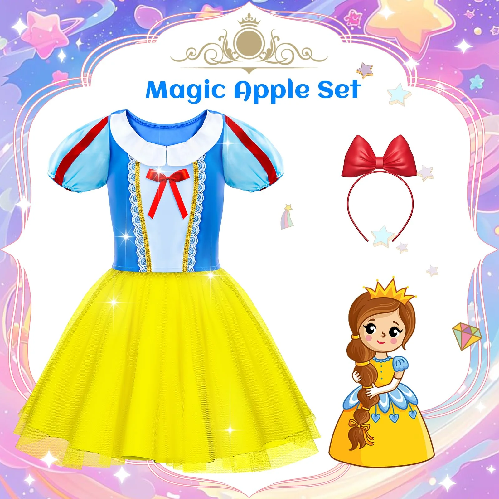 Princess Dress Up for Girls - Dress up Clothes for Toddler Girl,Role Play Costume Princess Toys Christmas Birthday Gifts for Age 3-8 Year Old - Image 5