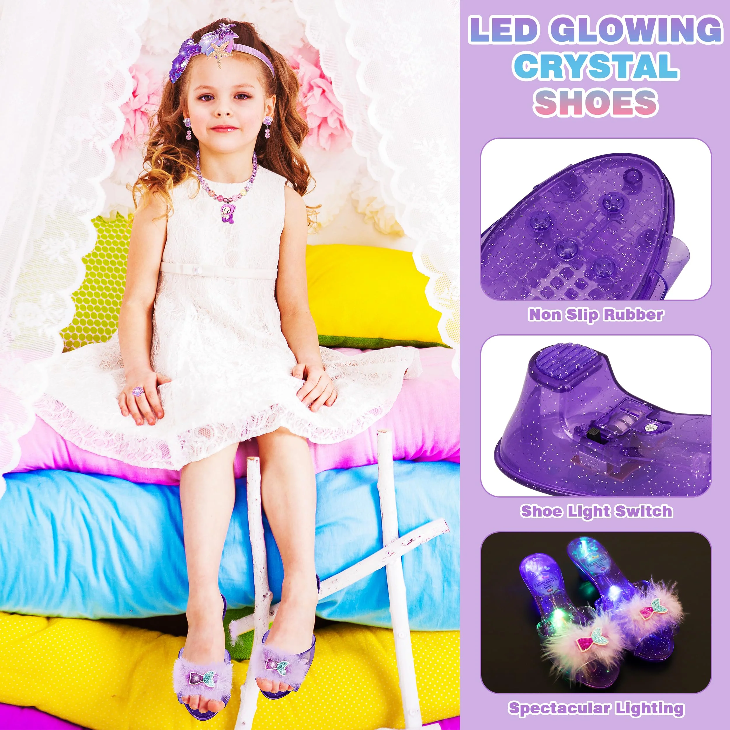 Princess Dress Up for Girls, Toddler Toys for Ages 3-8, 3 PCS Light Up Toddler Dress Up Clothes with Accessories, Kids Toys for 3 4 5 6 7 8 years Girl Christmas Halloween Birthday Gift - Image 5