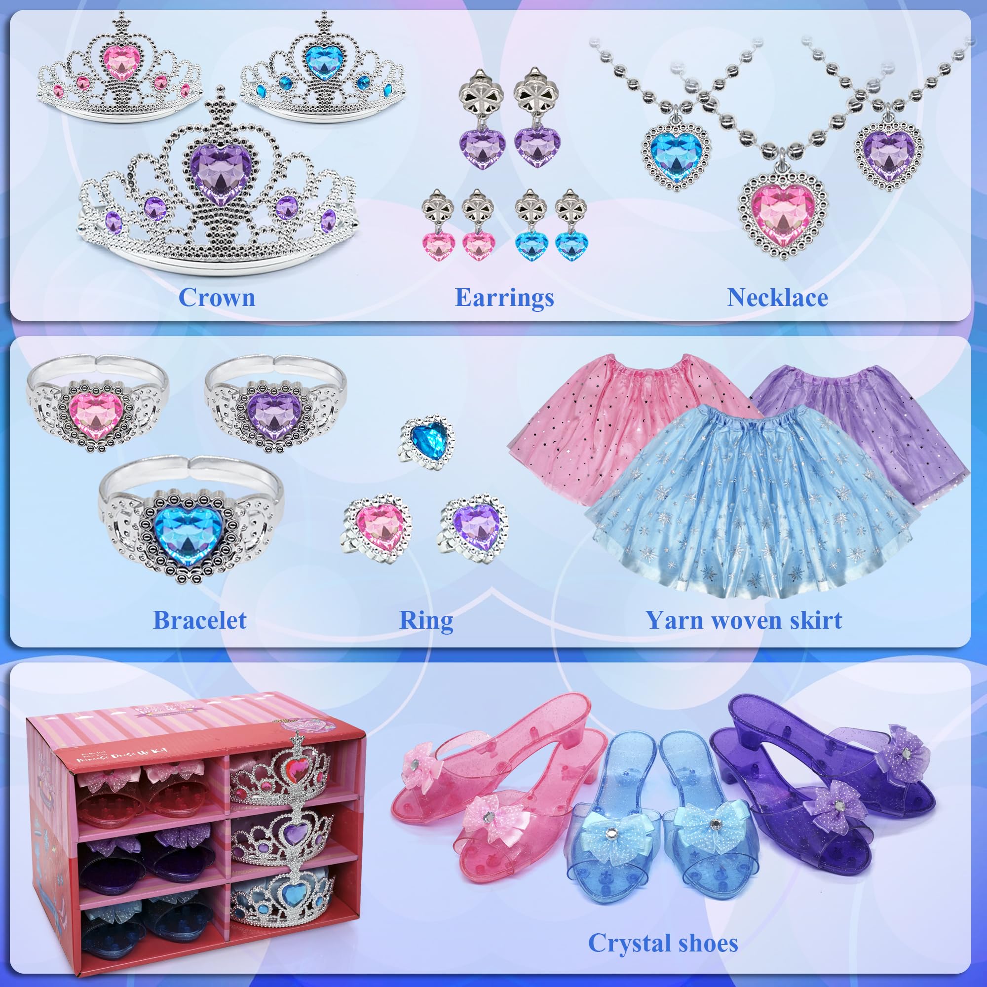 Princess Dress Up for Girls - Toddlers Clothes with Skirts, Shoes, Crown & Play Jewelry, Princess Costume Toys for Girls Age 3,4,5,6 Year Old, Kids Shoes Role Play Gift Idea for Birthday Christmas - Image 6