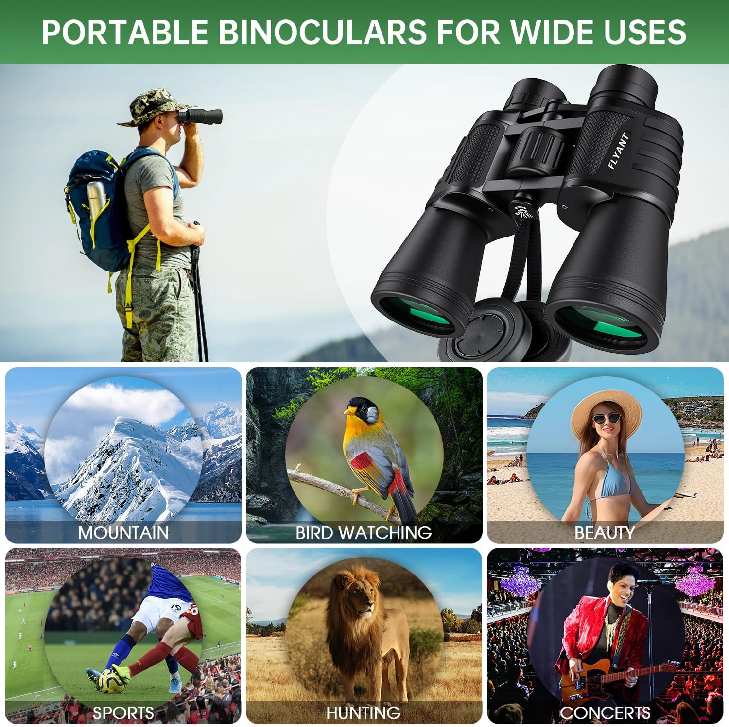 Prismáticos de alta potencia de 20 x 50 para adultos, binoculares compactos impermeables con visión de poca luz para observación de aves, caza, juegos de fútbol, viajes, observación de estrellas, - Image 6