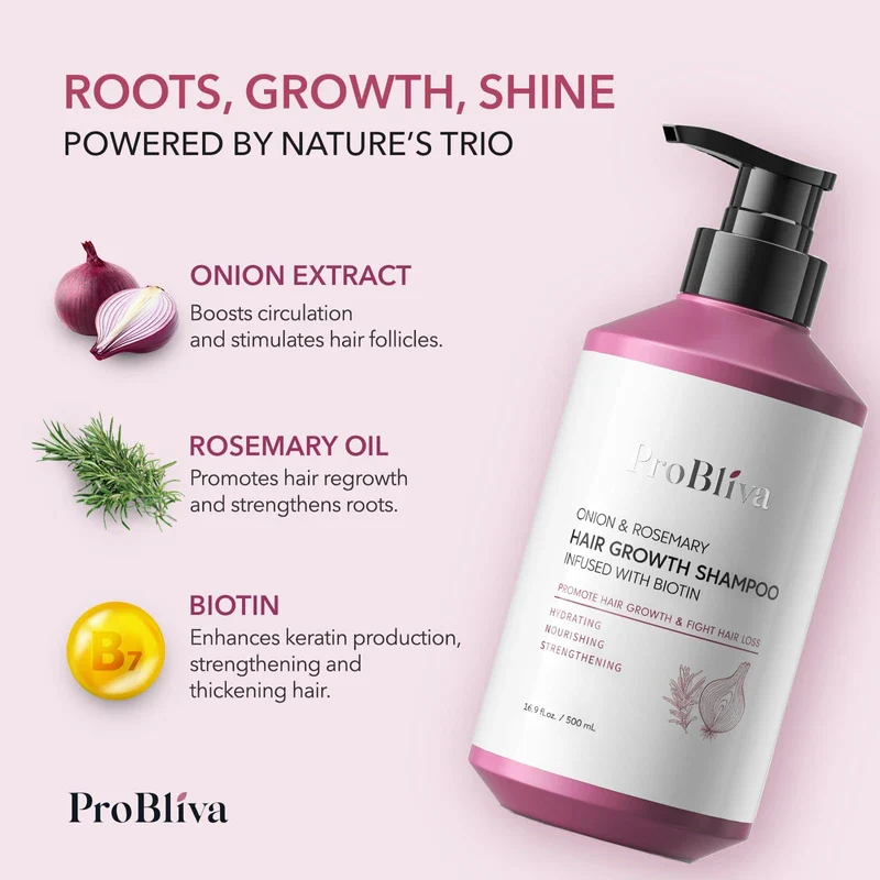 ProBliva Onion & Rosemary Hair Growth Shampoo: Biotin Infused Shampoo for Hair Loss and Thinning Hair - Promotes Healthier, Thicker and Stronger Hair for Women and Men - 16.9 oz - Image 2