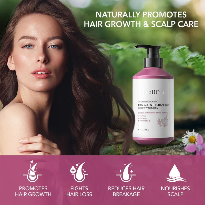 ProBliva Onion & Rosemary Hair Growth Shampoo: Biotin Infused Shampoo for Hair Loss and Thinning Hair - Promotes Healthier, Thicker and Stronger Hair for Women and Men - 16.9 oz - Image 3