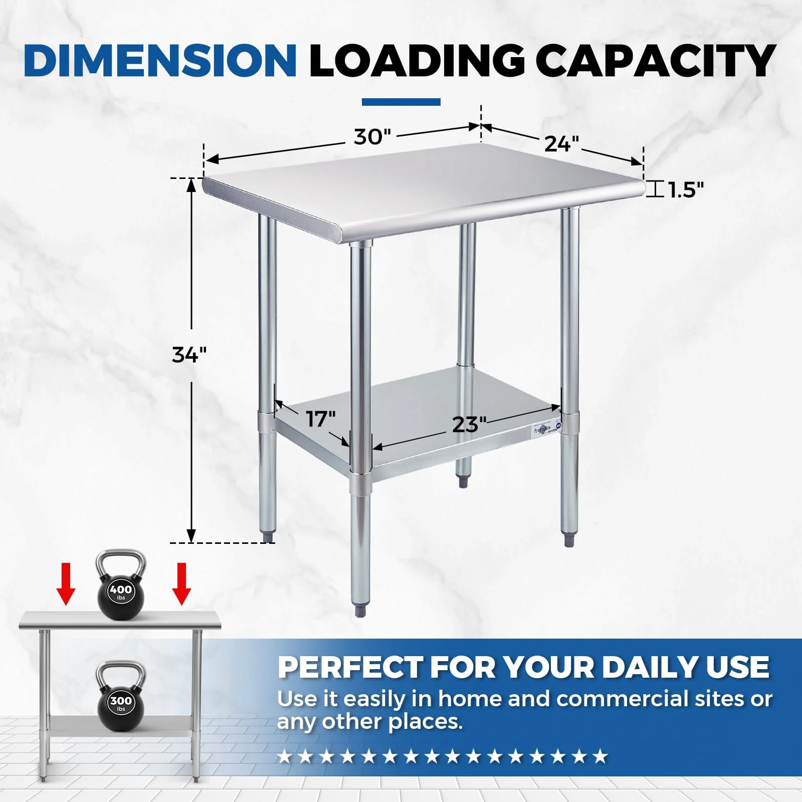 Profeeshaw Stainless Steel Prep Table 30x24 Inch NSF Commercial Work Table with Undershelf Heavy Duty Table for Kitchen Restaurant Home Hotel - Image 7