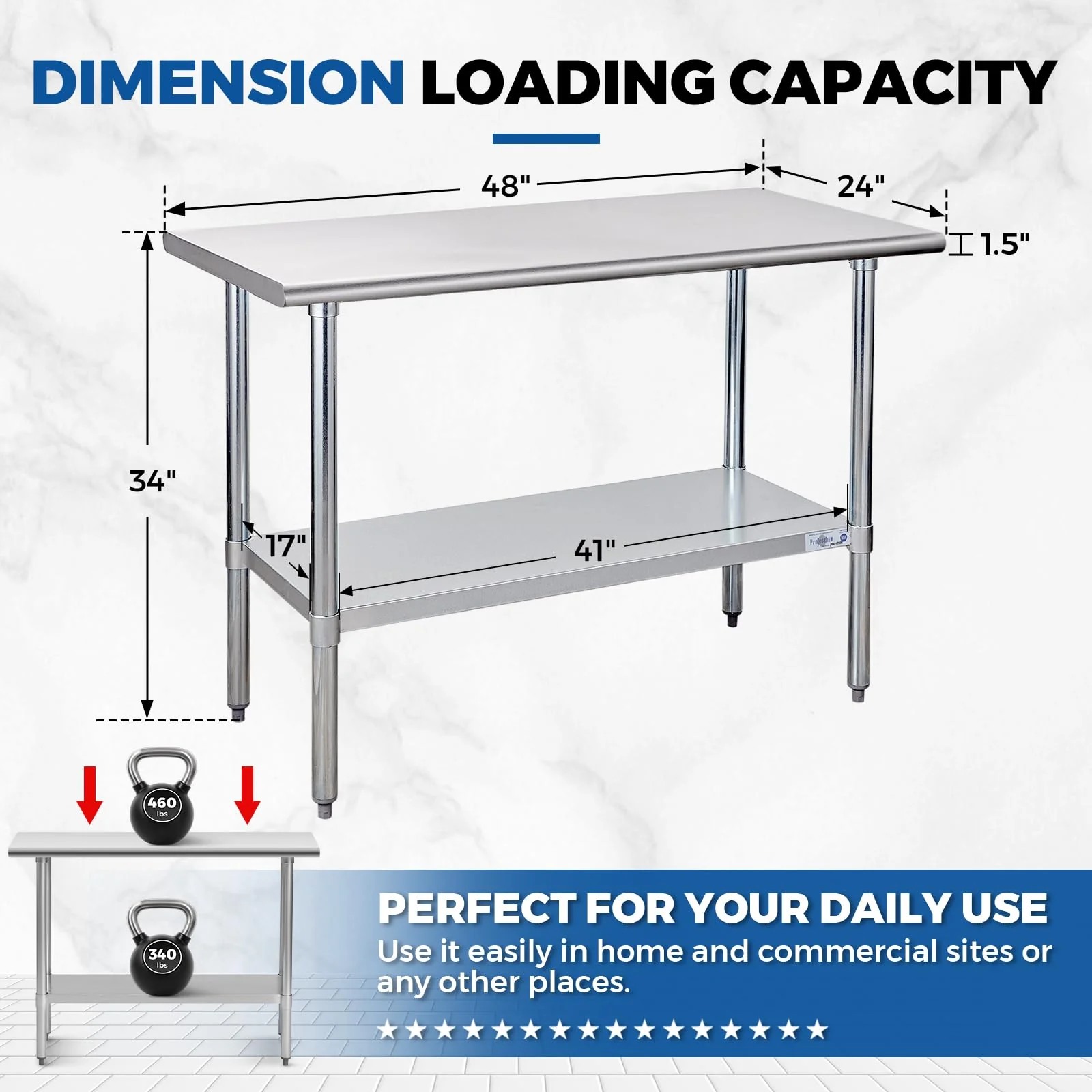 Profeeshaw Stainless Steel Prep Table 48x24 Inch NSF Commercial Work Table with Undershelf Heavy Duty Table for Kitchen Restaurant Home Hotel - Image 8