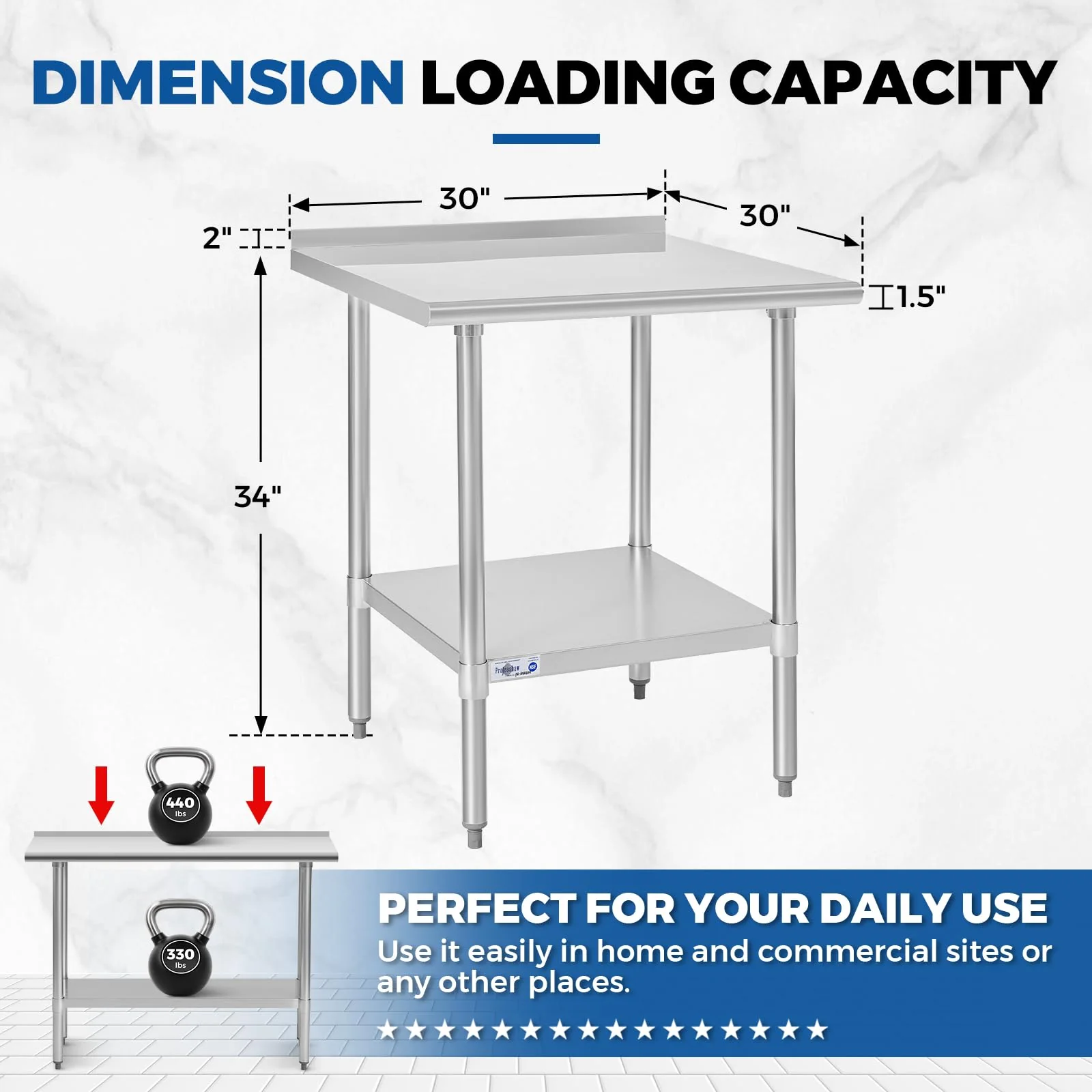 Profeeshaw Stainless Steel Prep Table NSF Commercial Work Table with Backsplash and Undershelf for Kitchen Restaurant 30x30 Inch - Image 7