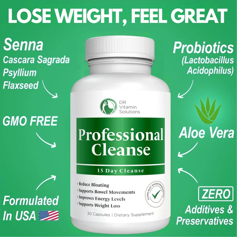 Professional Detox Cleanse for Losing Weight and Belly Fat, 15 Day Colon Cleanse, Dr Vitamin Body Detox Probiotics, Cleanse for Gut Health, Bloating Relief and Reducing Fat, 30 Caps - Image 4