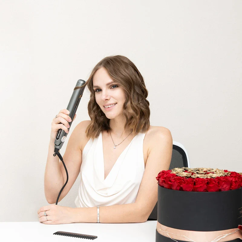 Professional Flat Iron Hair Straightener Plancha De Cabello Professional - Titanium Hair Iron Straightens Frizzy Hair Curls Sleek Salon Hair Styling Tool - Lizze Extreme Slim 1" Pro Straightening Iron - Image 7