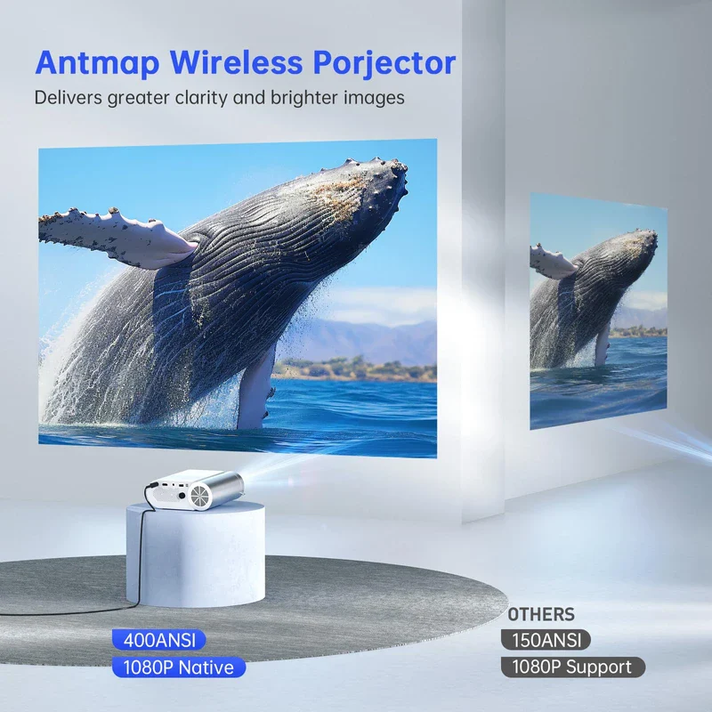 Projector with WiFi and Bluetooth, antmap Mini Projector for Phone Native 1080P Bluetooth Projector Wireless WiFi Projector Compatible with Phone/Tablet/Laptop/TV Stick/Game Console - Image 4