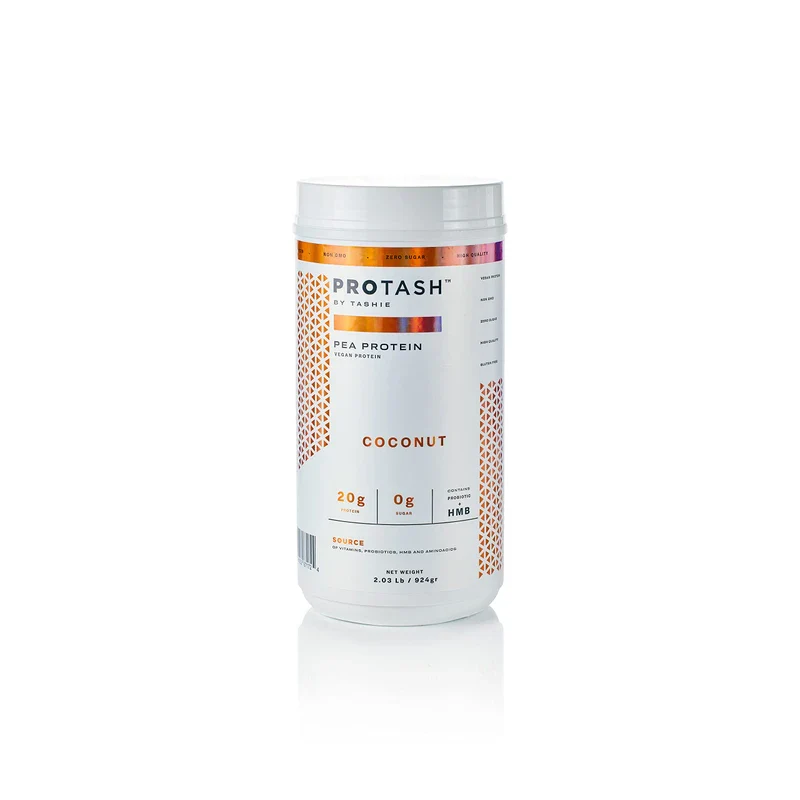 PROTASH Vegan Protein Powder by TASHIE, 20g Pea Protein, Non GMO, Zero Sugar, Contains Probiotic, HMB & BCAA (Coconut)
