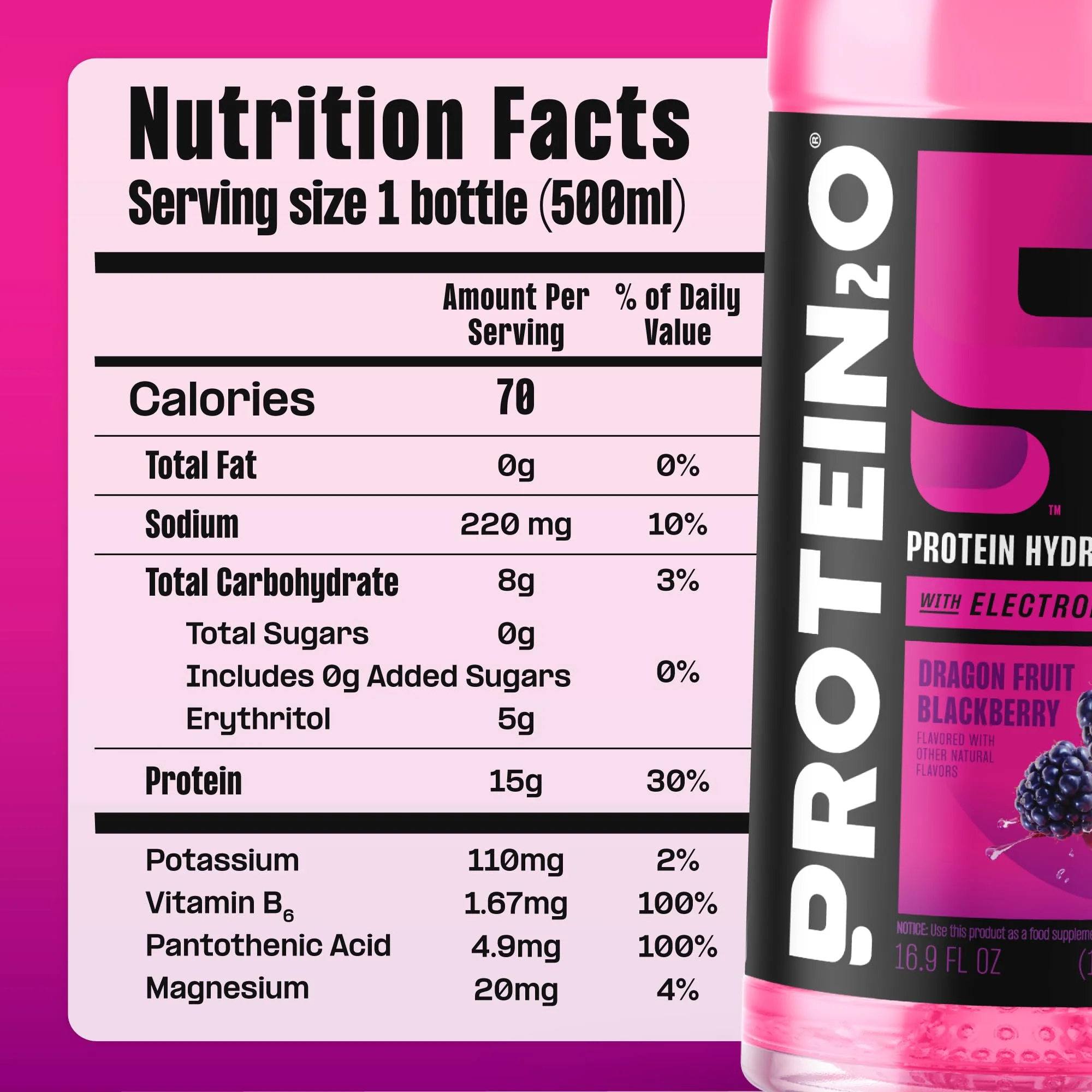 Protein2o Hydration Drink - 2-in-1 Liquid Clear Whey Protein Isolate and Electrolyte Drink - 15g Protein, Vitamins B5, B6 - Post-Workout Recovery - 16.9 Fl Oz - 12 Count Flavor Fusion Variety Pack - Image 2