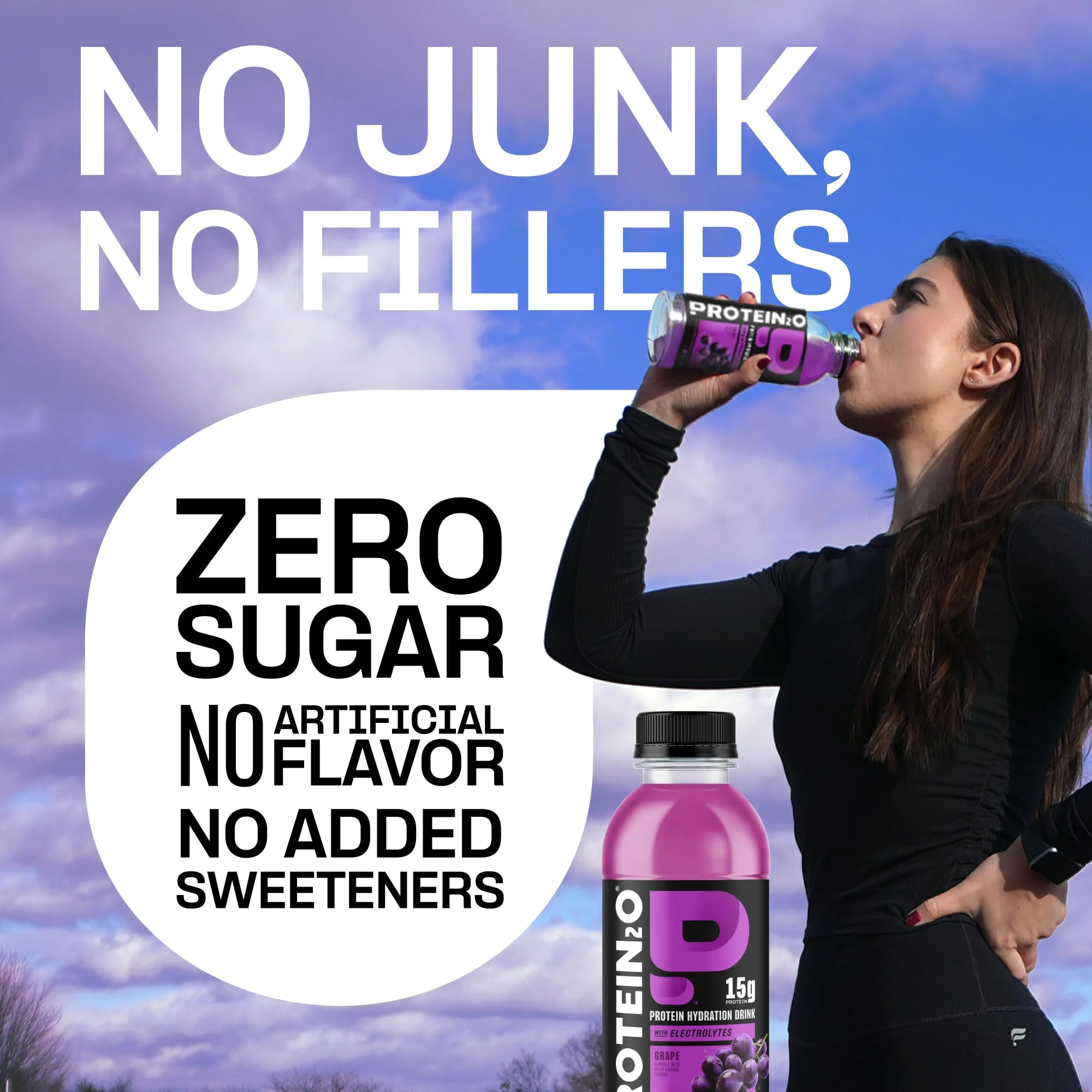 Protein2o Hydration Drink - 2-in-1 Liquid Clear Whey Protein Isolate and Electrolyte Drink - 15g Protein, Vitamins B5, B6 - Post-Workout Recovery - 16.9 Fl Oz - 12 Count Grape - Image 5