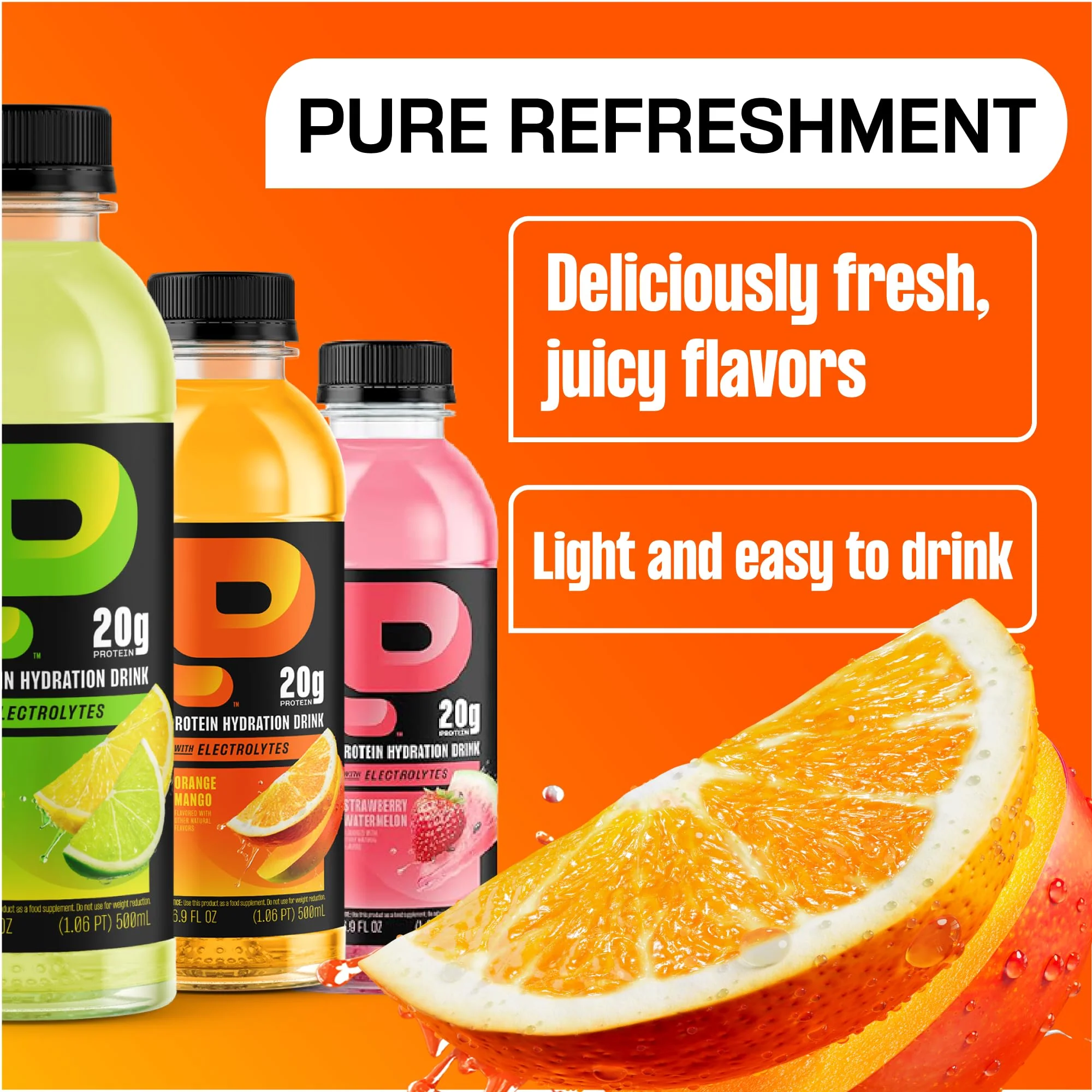 Protein2o Hydration Drink - 2-in-1 Liquid Clear Whey Protein Isolate and Electrolyte Drink - 20g Protein, Vitamins B5, B6 - Post-Workout Recovery - 16.9 Fl Oz - 12 Count Orange Mango - Image 4