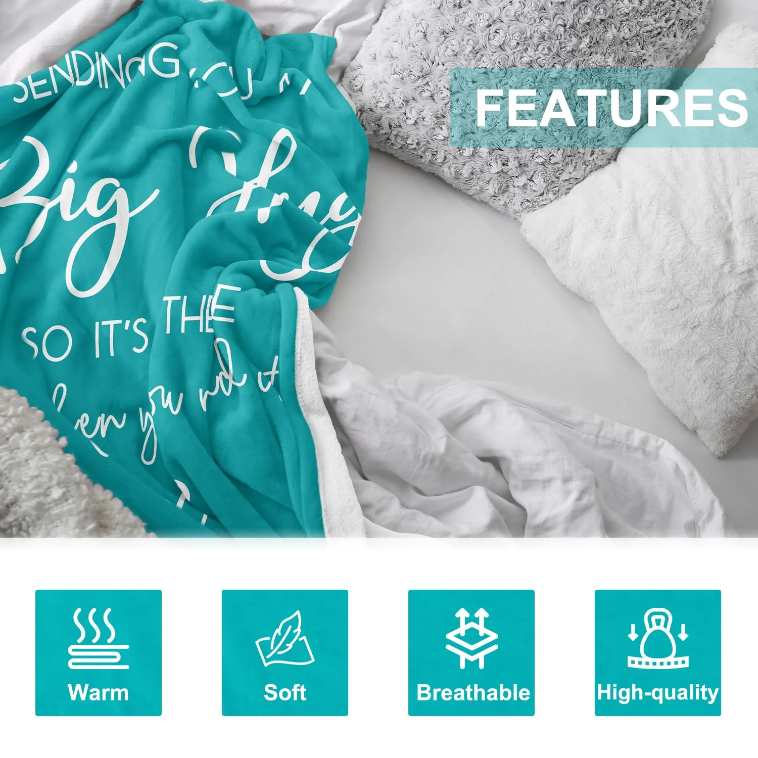Pubrave Gifts for Women, Thinking of You/Cheer Up/Inspirational Gifts for Christmas/Birthday/Get Well, Hug/Love Blanket Teal 60x50in - Image 2