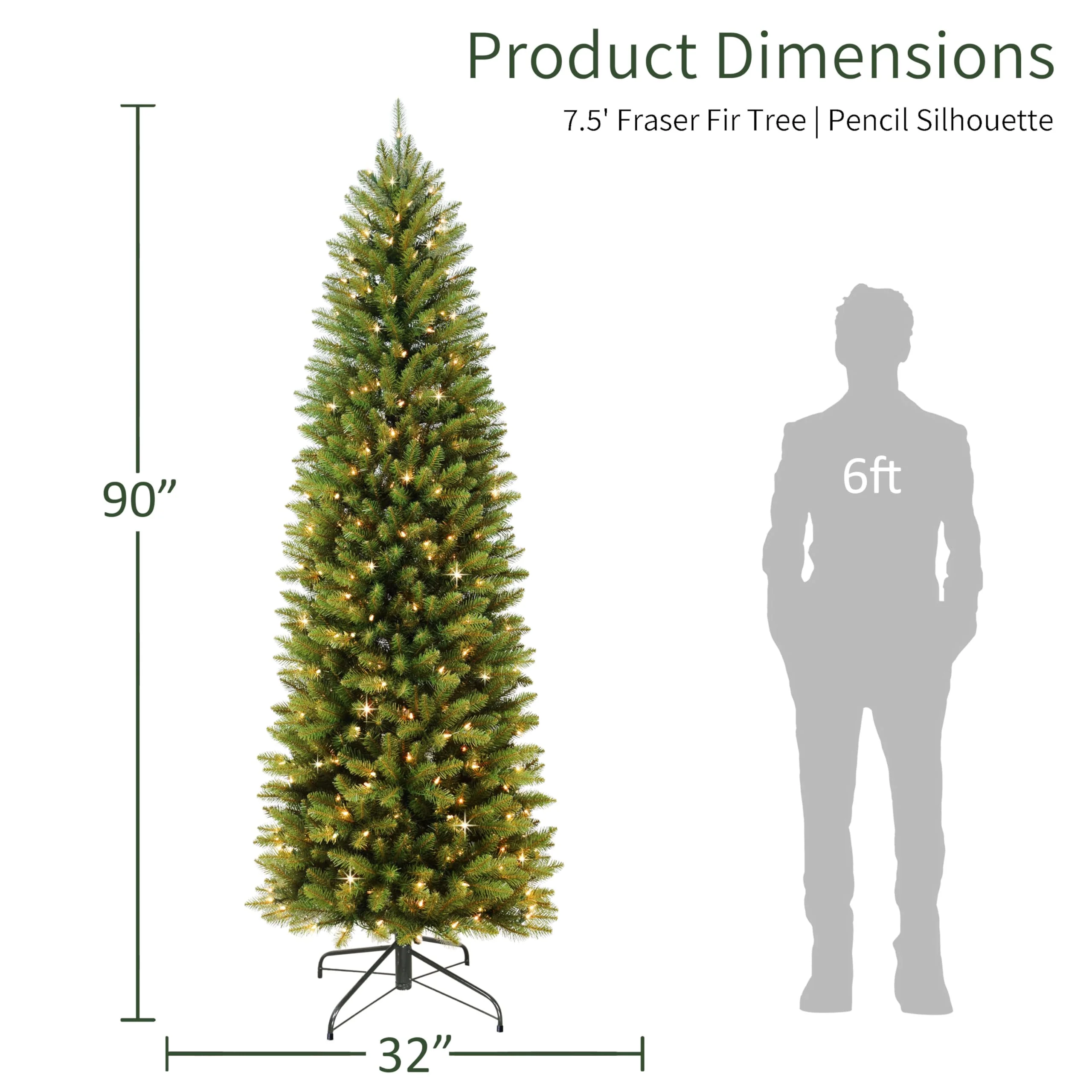 Puleo International 7.5ft Pre-Lit Slim Fraser Fir Christmas Tree with 350 Clear Lights, 1188 Realistic Dense Branch Tips, Easy Setup Artificial Trees with Sturdy Metal Stand - Image 7