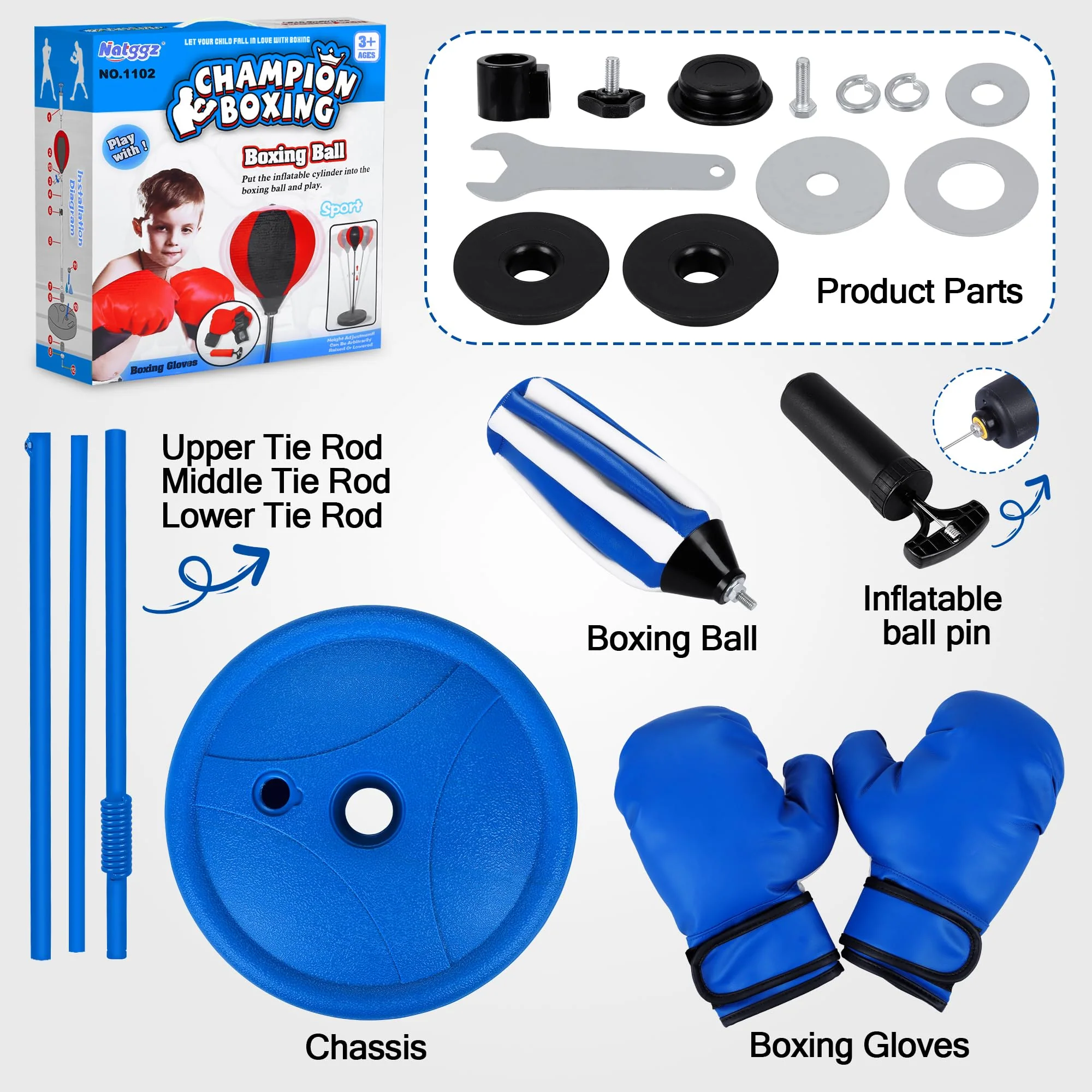 Punching Bag for Ages 3 4 5 6 7 8+ Years Old Kids, Boxing Bag Set Toy with Boxing Gloves, Height Adjustable Punching Bag, Sport Toy for Boys & Girls, Ideal Christmas Birthday Gift for Kids - Image 3