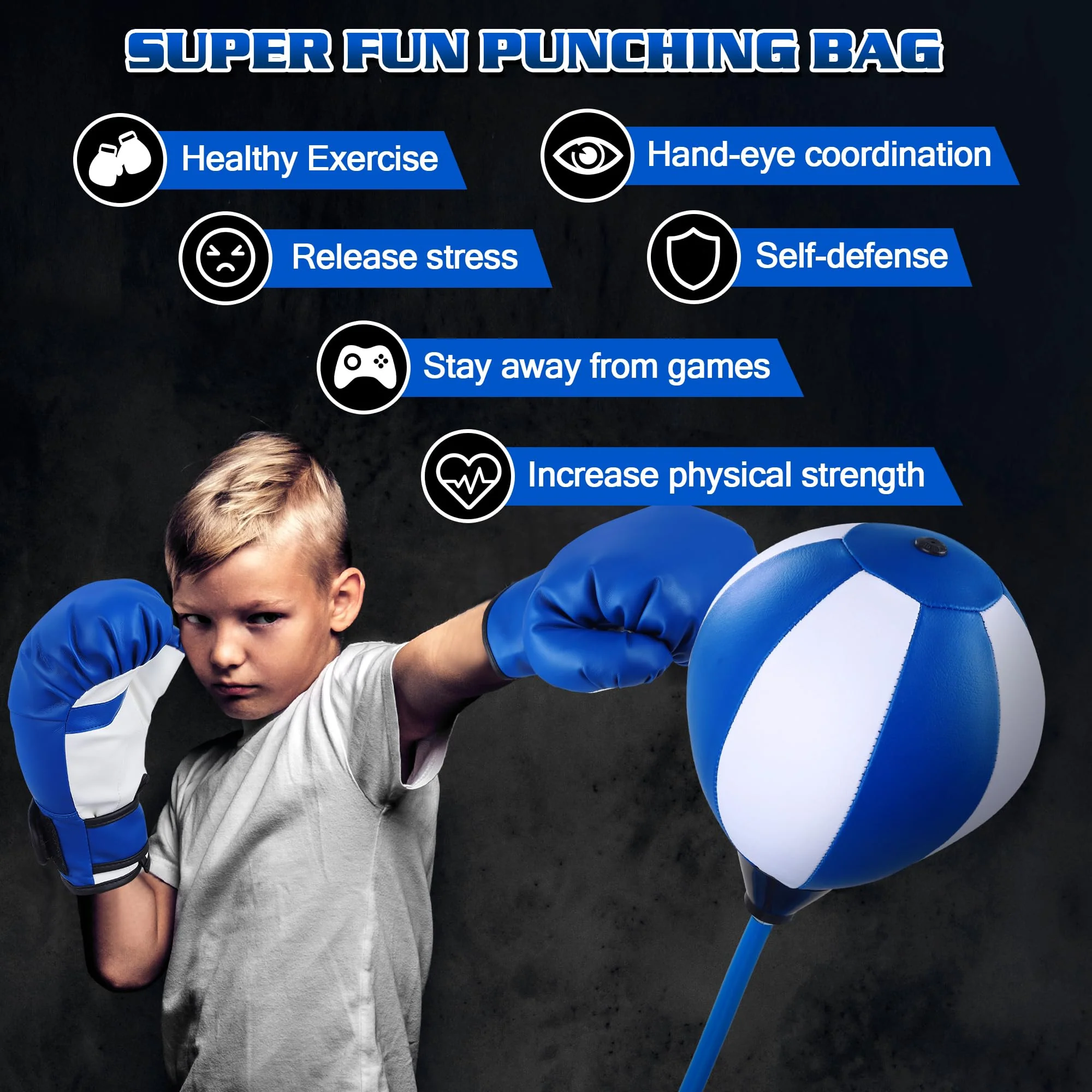 Punching Bag for Ages 3 4 5 6 7 8+ Years Old Kids, Boxing Bag Set Toy with Boxing Gloves, Height Adjustable Punching Bag, Sport Toy for Boys & Girls, Ideal Christmas Birthday Gift for Kids - Image 6