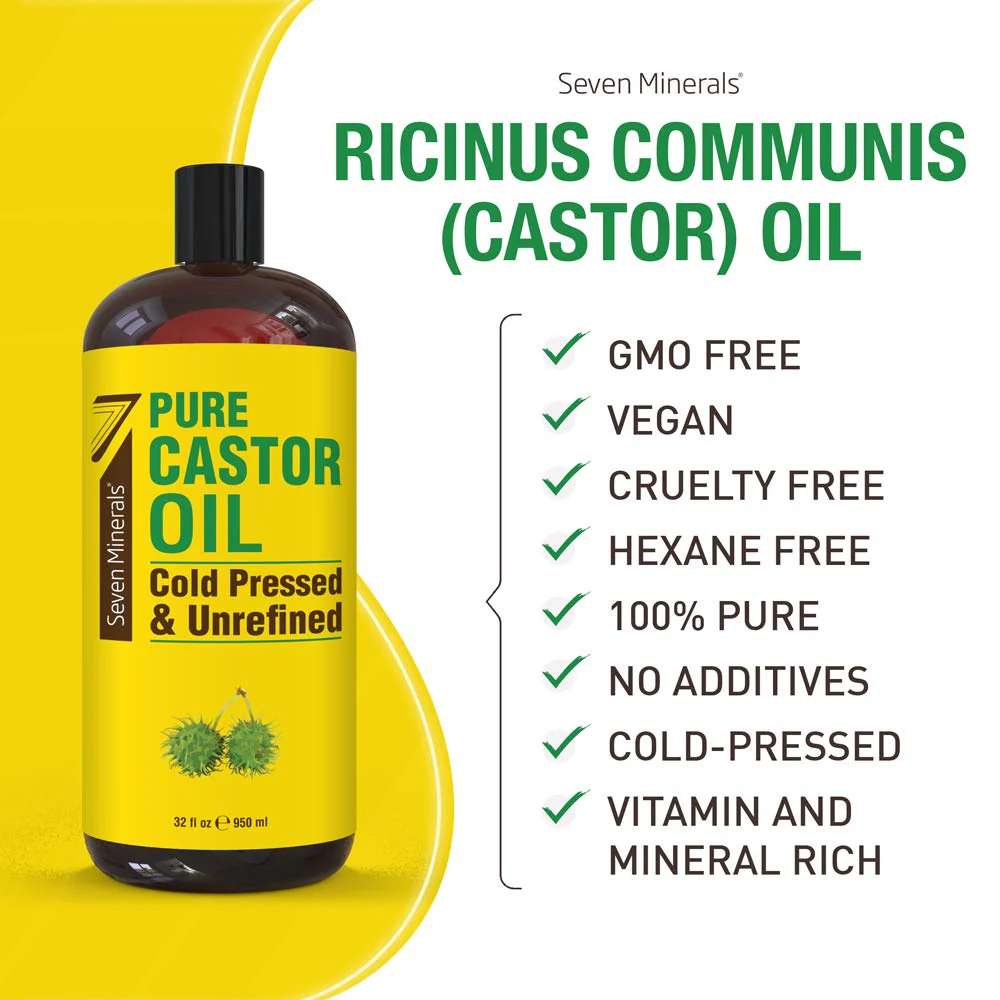Pure Cold Pressed Castor Oil - Big 32 fl oz Bottle - Unrefined & Hexane Free - 100% Pure Castor Oil for Hair Growth, Thicker Eyelashes & Eyebrows, Dry Skin, Healing, Hair Care, Joint and Muscle Pain - Image 7