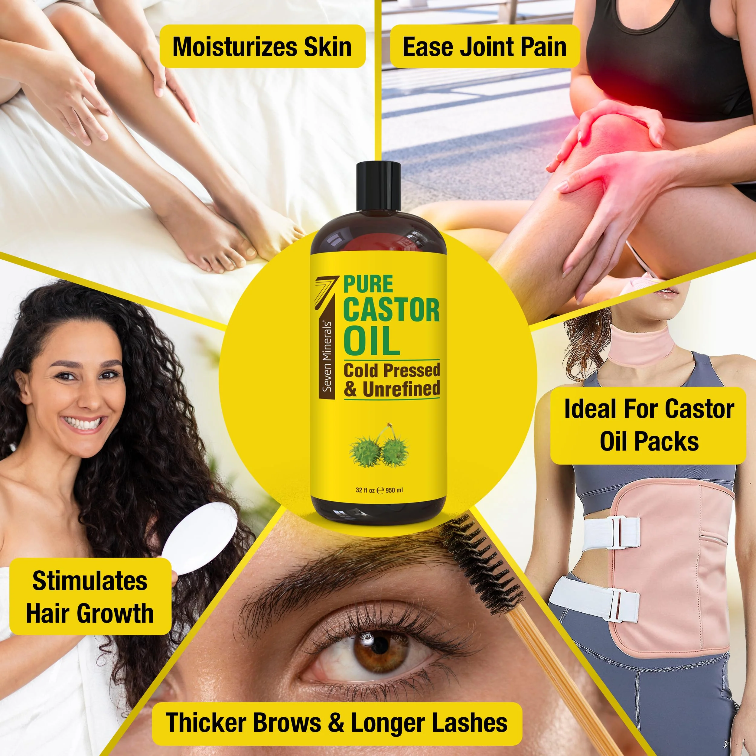 Pure Cold Pressed Castor Oil - Big 32 fl oz Bottle - Unrefined & Hexane Free - 100% Pure Castor Oil for Hair Growth, Thicker Eyelashes & Eyebrows, Dry Skin, Healing, Hair Care, Joint and Muscle Pain - Image 8