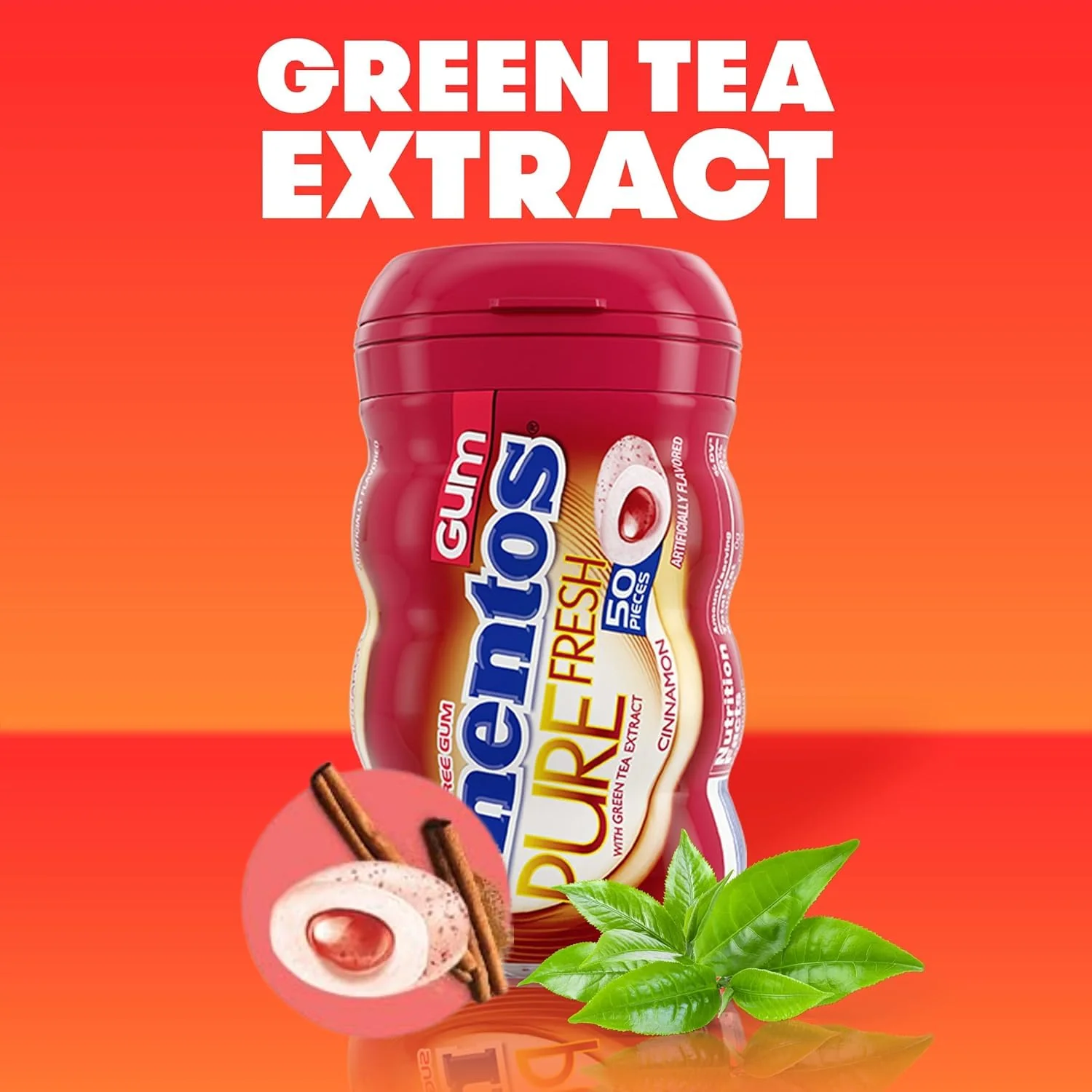 Pure Fresh Sugar Free Chewing Gum with Xylitol, Mento's Cinnamon, Bulk, 50 Piece Bottle (Pack of 3) - Image 3
