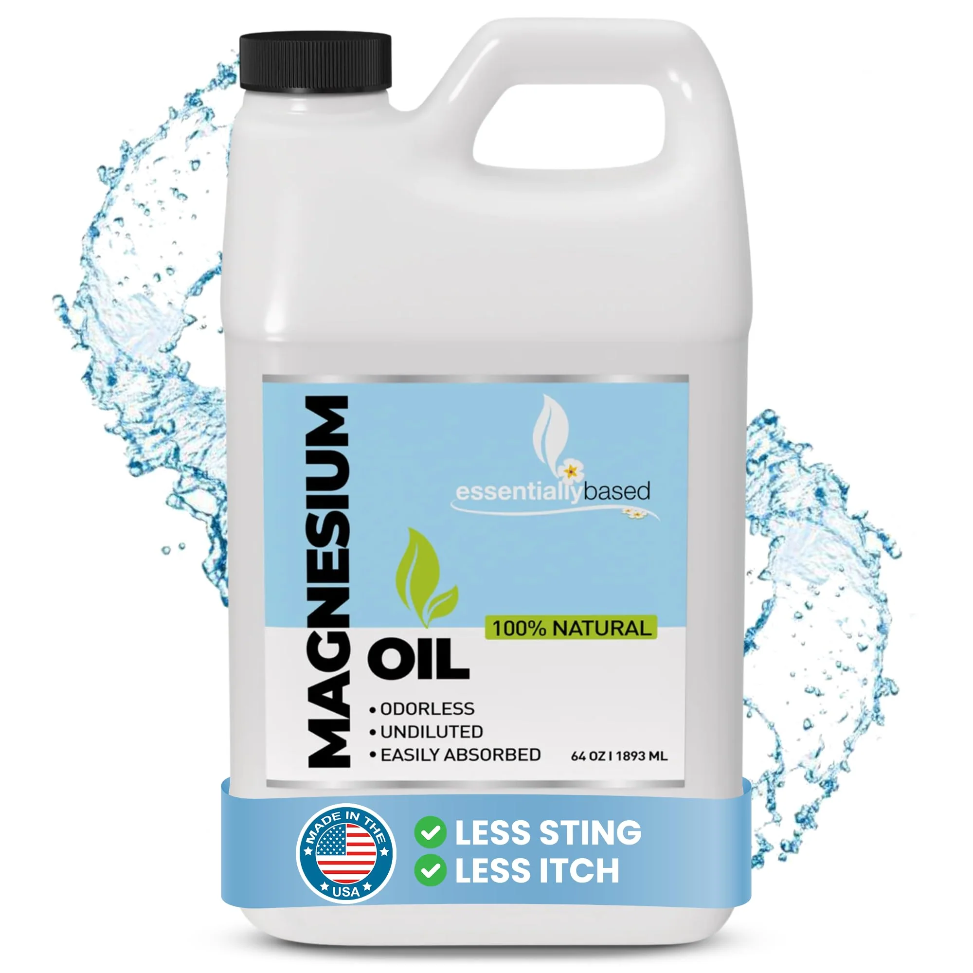 Pure Magnesium Oil Spray 64oz - Topical Magnesium Spray for Sleep Extra Strength - Less Sting - Less Itch - 100% Natural and Organic Oil - Made in USA