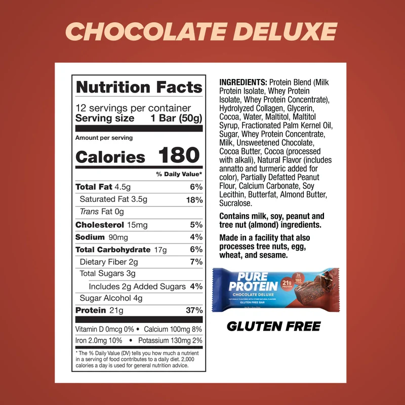 Pure Protein Bars, High Protein, Nutritious Snacks to Support Energy, Low Sugar, Gluten Free, Chocolate Deluxe, 1.76 oz., 12 Count(Pack of 1) (Packaging may vary) - Image 3