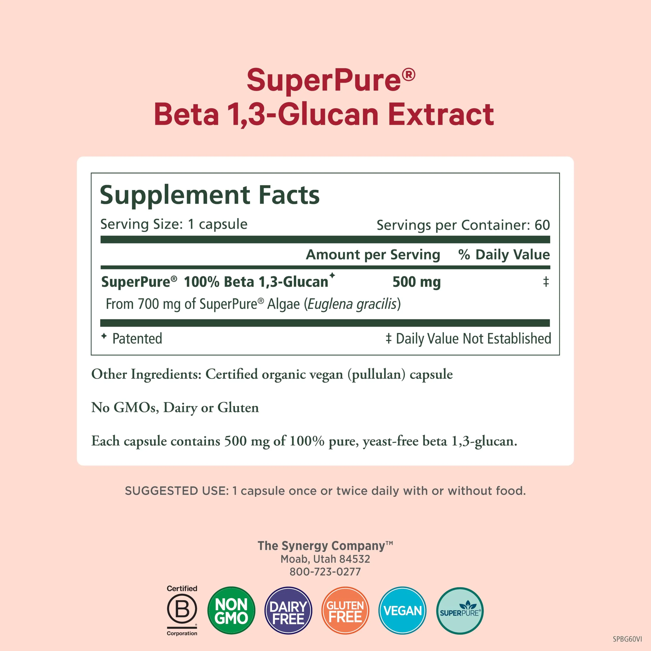 PURE SYNERGY SuperPure Beta 1,3-Glucan Extract | 500 mg Beta 1,3-Glucan Supplement from Algae | Yeast-Free, Non-GMO, Standardized Extract | Supports Immune Health & Digestion (60 Capsules) - Image 6