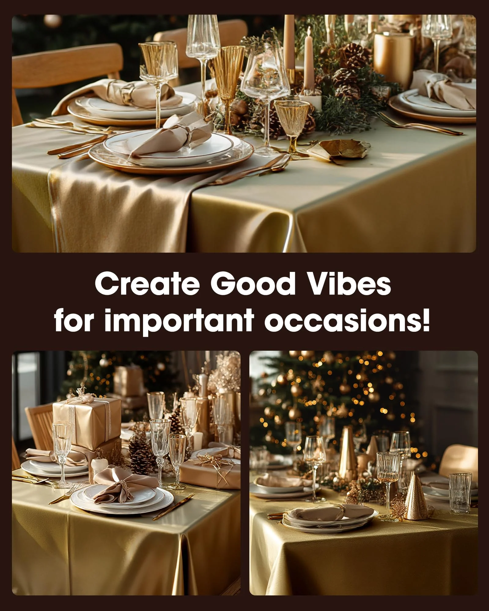 Pureegg Plastic Table Cloth Disposable 10 Pack, 54 x 108 Inch Table Cloths, Graduation Decorations, Thanksgiving, Christmas Tablecloths, Rectangle, Plastic Cover, Leakproof & Sturdy, Gold - Image 7
