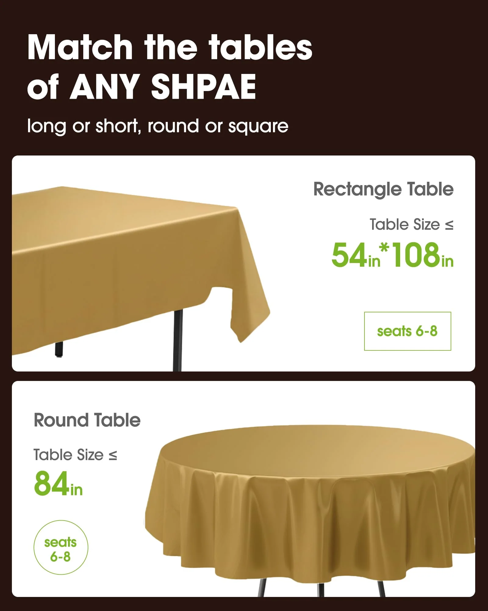 Pureegg Plastic Table Cloth Disposable 10 Pack, 54 x 108 Inch Table Cloths, Graduation Decorations, Thanksgiving, Christmas Tablecloths, Rectangle, Plastic Cover, Leakproof & Sturdy, Gold - Image 9