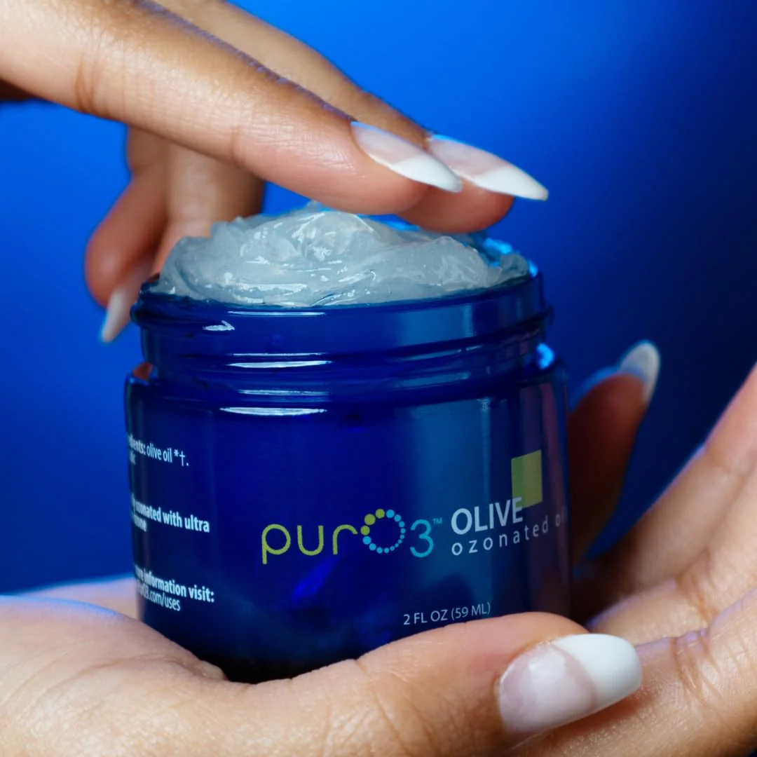 PurO3 Ozonated Olive Oil – Pure, Natural, Organic Skincare for Face & Body – Oxygenated Healing Lotion, Moisturizer & Beauty Cream in a Glass Jar – O3 Therapy Salve, 2 oz - Image 3